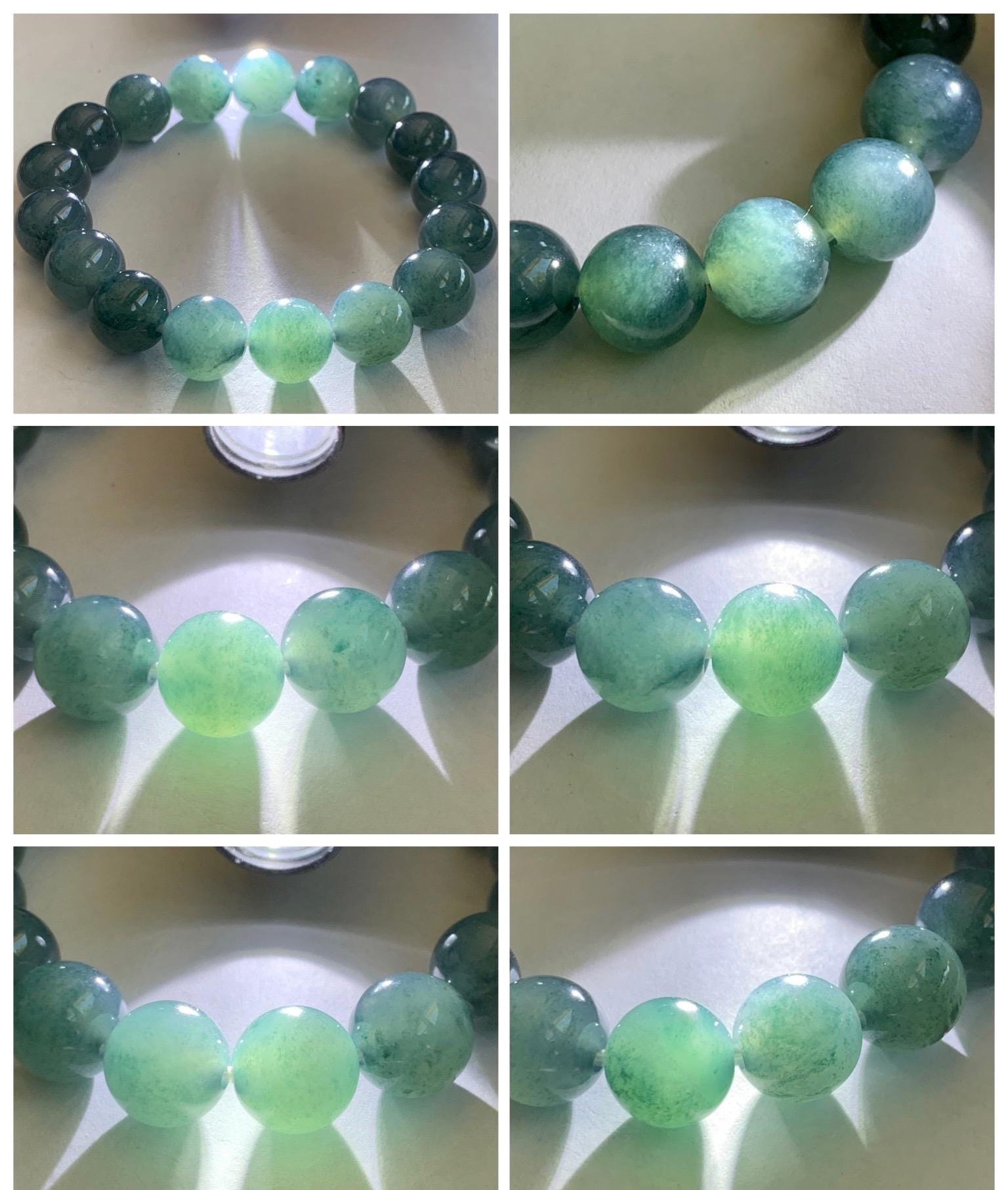 Natural Grade A Guatemalan Icy Translucent Dusty Teal Blue Jade Jadeite Beaded Bracelet 11.9mm 7.25” 48g 天然冰胶危蓝翡翠手串 WDL360
