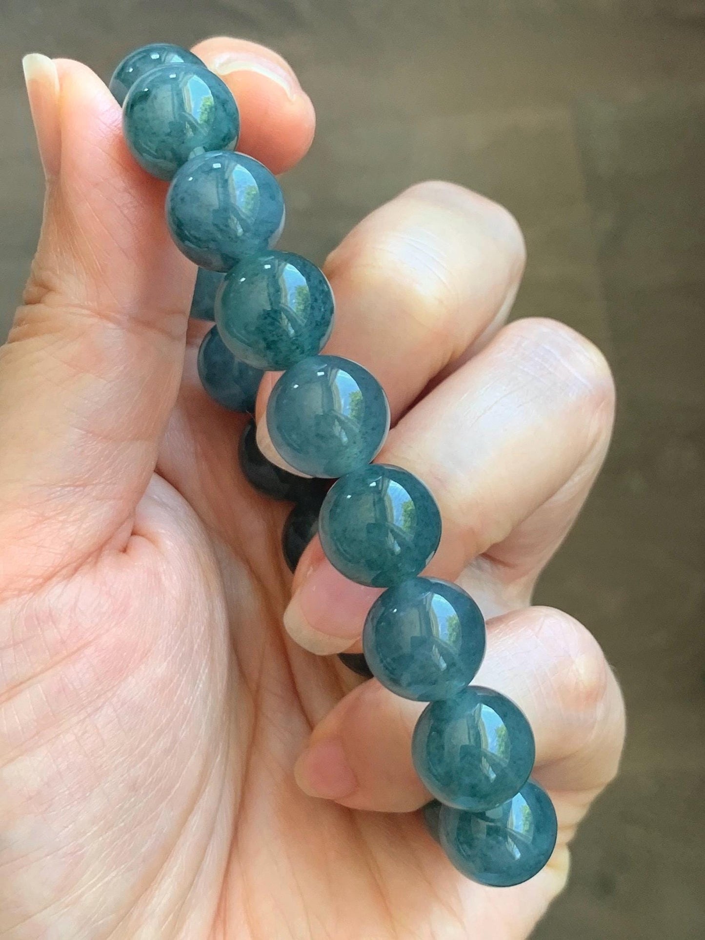 Natural Grade A Guatemalan Icy Translucent Dusty Teal Blue Jade Jadeite Beaded Bracelet 11.9mm 7.25” 48g 天然冰胶危蓝翡翠手串 WDL360