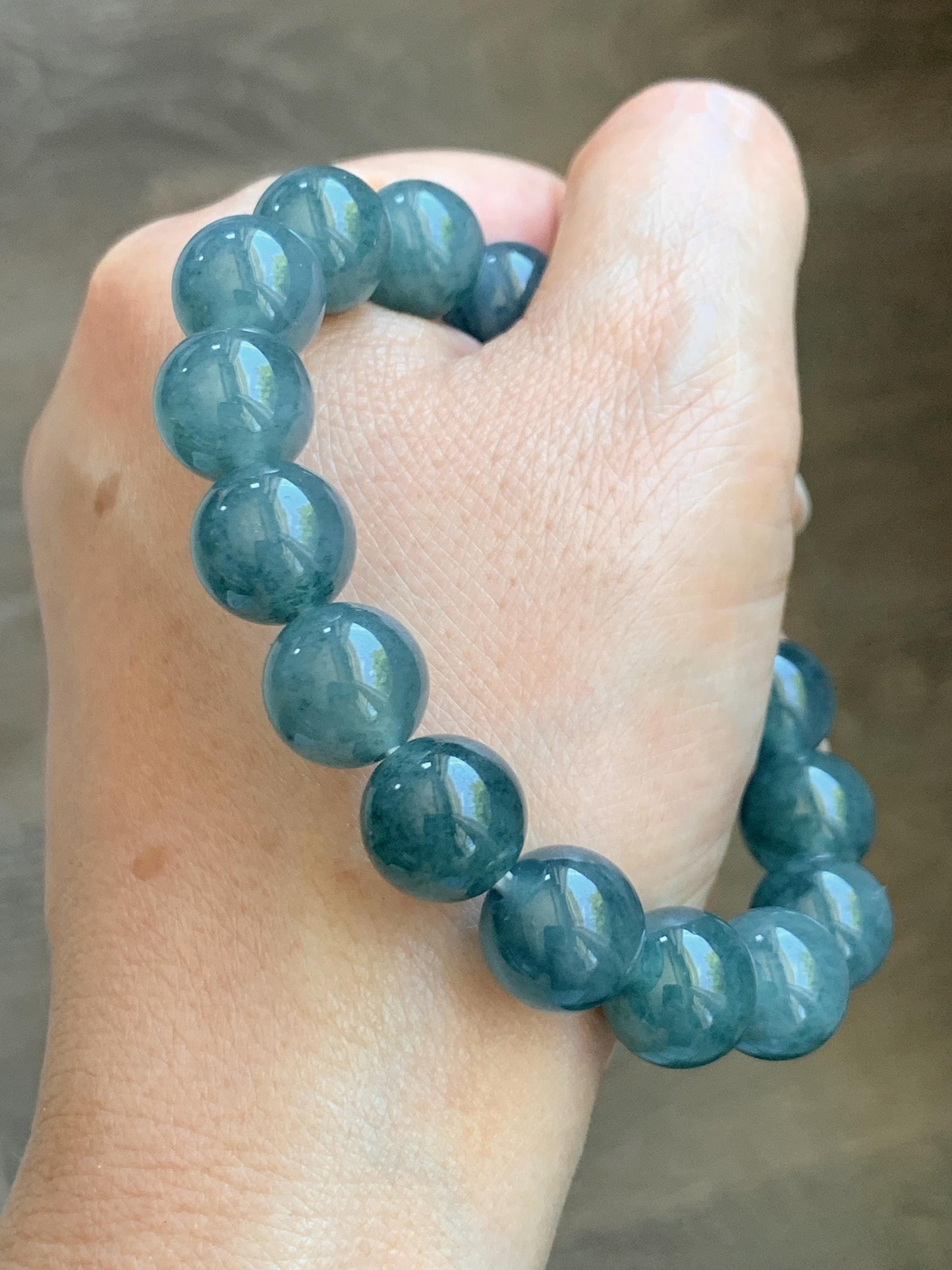 Natural Grade A Guatemalan Icy Translucent Dusty Teal Blue Jade Jadeite Beaded Bracelet 11.9mm 7.25” 48g 天然冰胶危蓝翡翠手串 WDL360