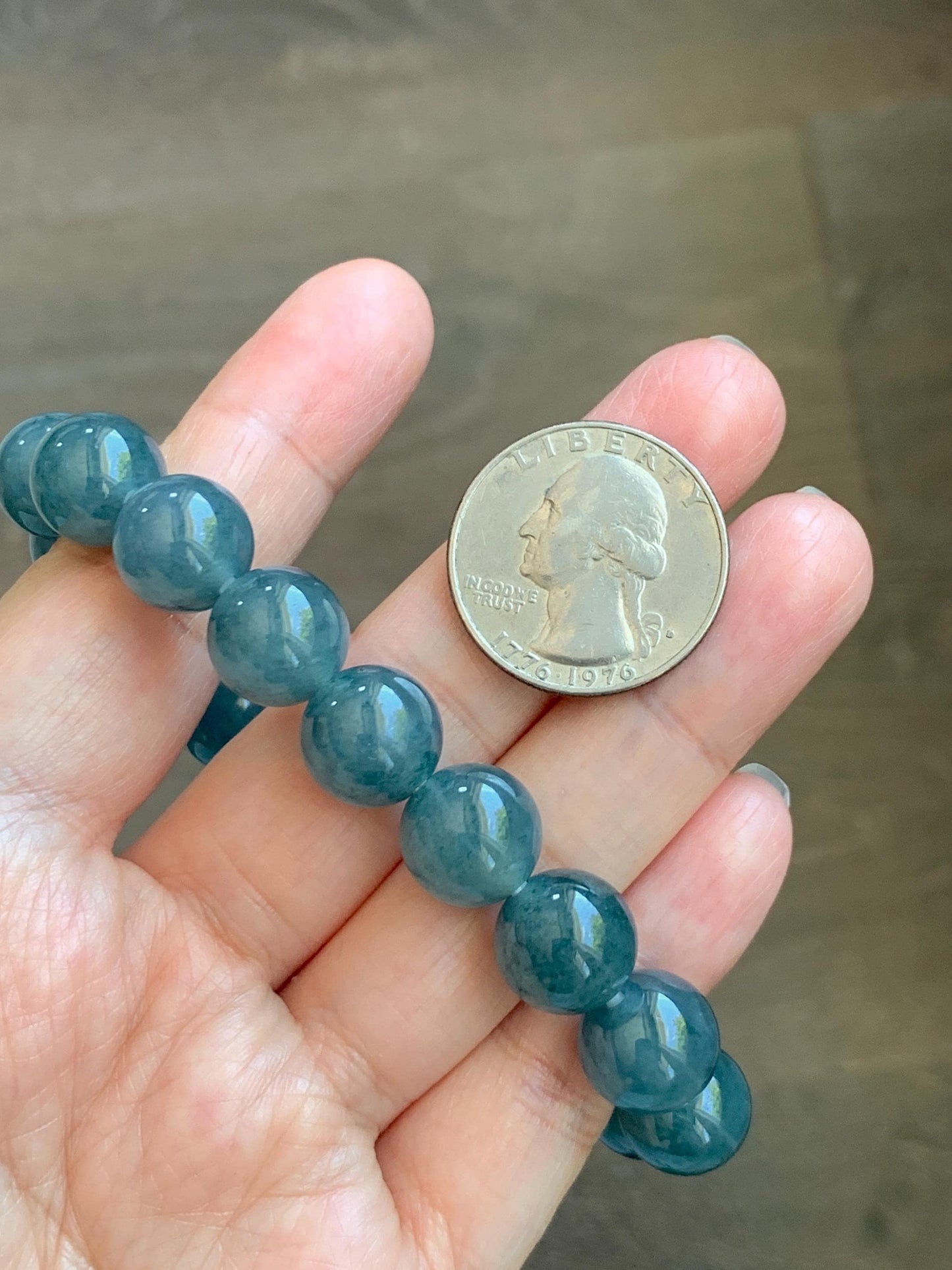Natural Grade A Guatemalan Icy Translucent Dusty Teal Blue Jade Jadeite Beaded Bracelet 11.9mm 7.25” 48g 天然冰胶危蓝翡翠手串 WDL360
