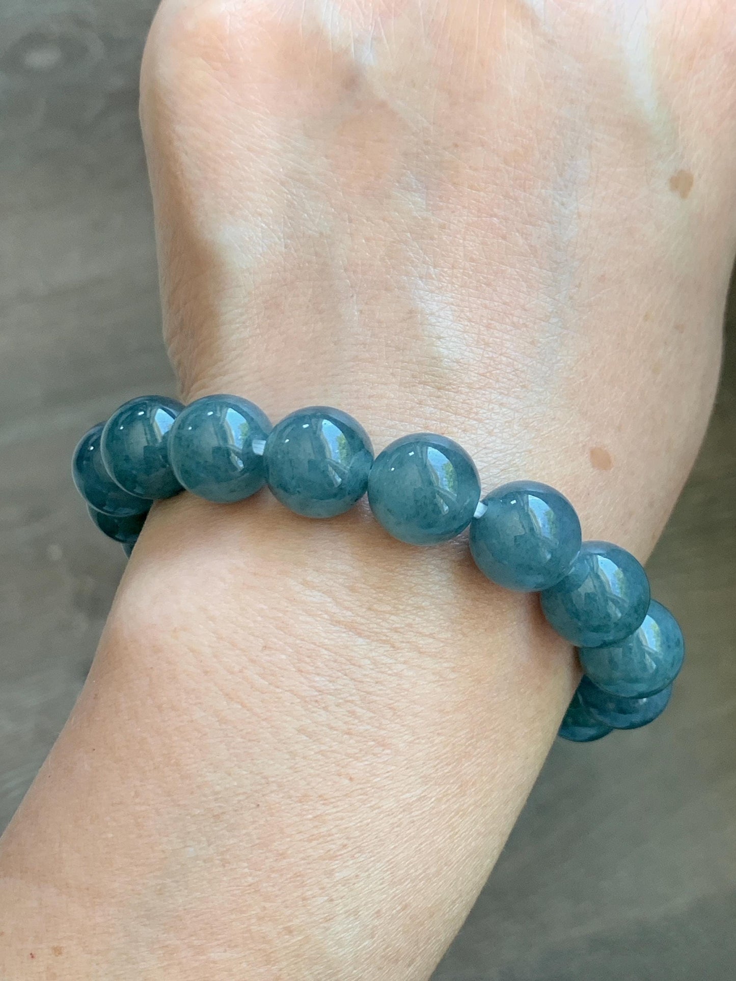 Natural Grade A Guatemalan Icy Translucent Dusty Teal Blue Jade Jadeite Beaded Bracelet 11.9mm 7.25” 48g 天然冰胶危蓝翡翠手串 WDL360