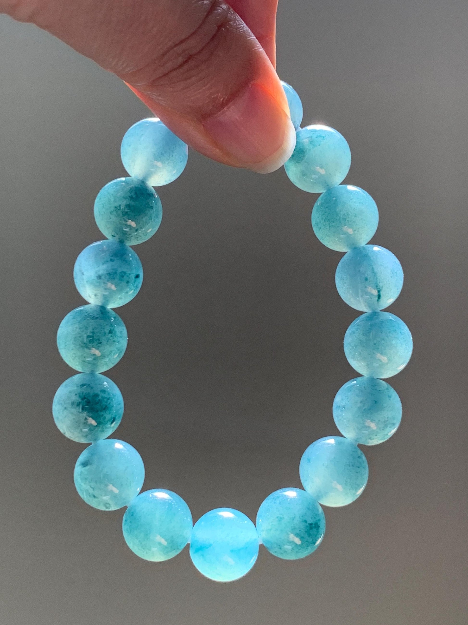 Natural Grade A Guatemalan Icy Translucent Dusty Teal Blue Jade Jadeite Beaded Bracelet 11.9mm 7.25” 48g 天然冰胶危蓝翡翠手串 WDL360