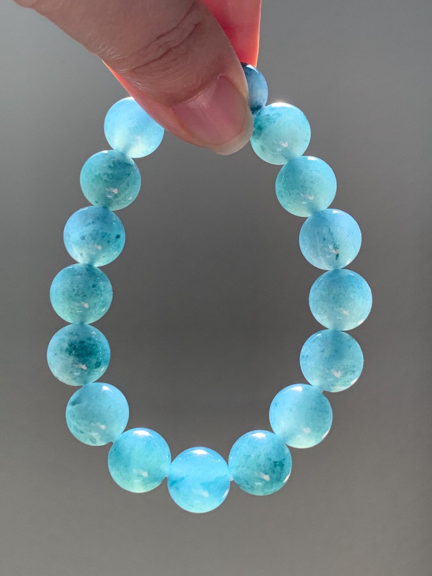 Natural Grade A Guatemalan Icy Translucent Dusty Teal Blue Jade Jadeite Beaded Bracelet 11.9mm 7.25” 48g 天然冰胶危蓝翡翠手串 WDL360