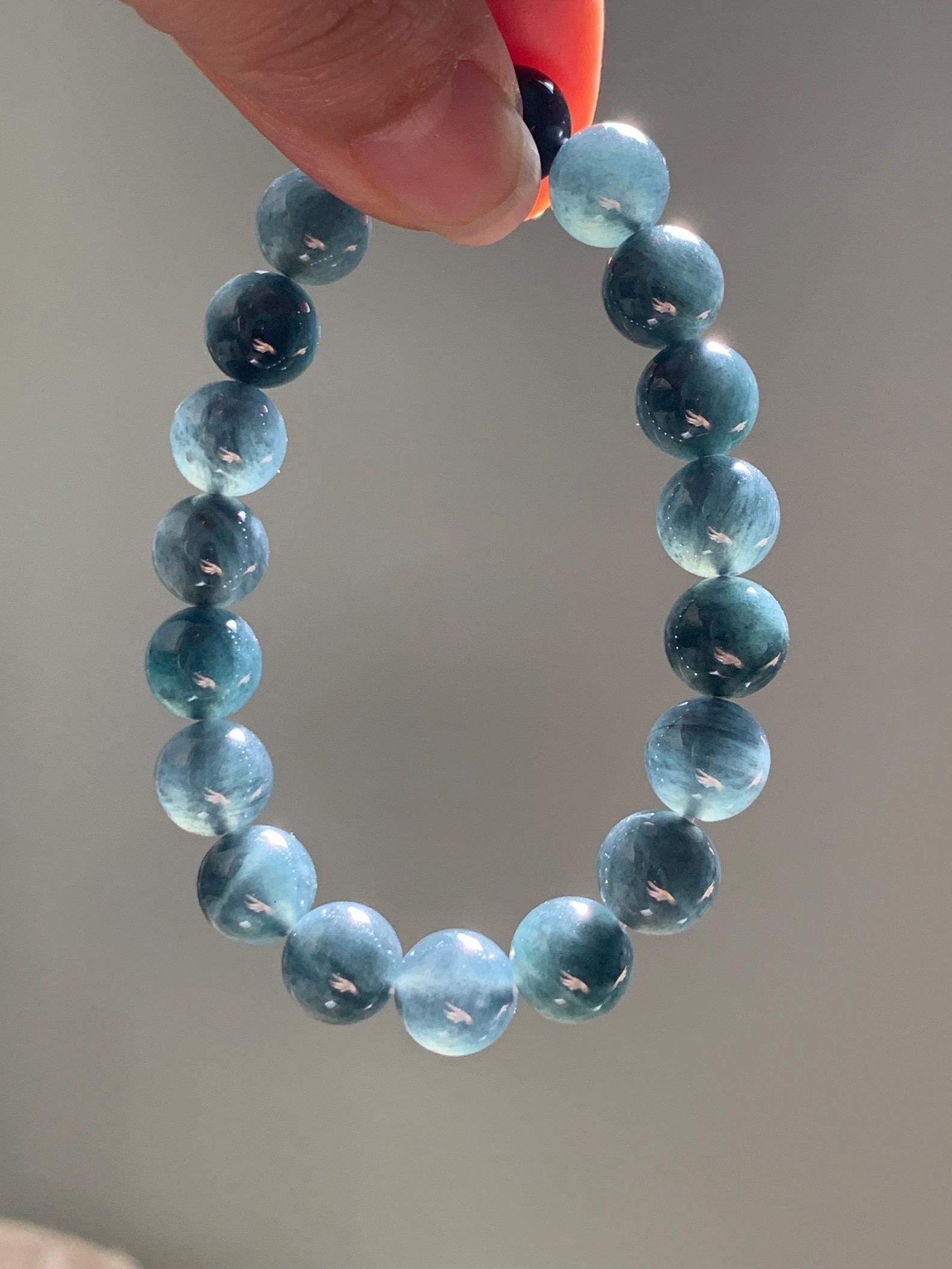 Grade A Natural Guatemalan Icy Translucent Dark Gray Wuji Marbled Jade Jadeite Beaded Bracelet 9.8mm 7” 31g 天然冰胶危深蓝乌鸡翡翠手串 WWJ350
