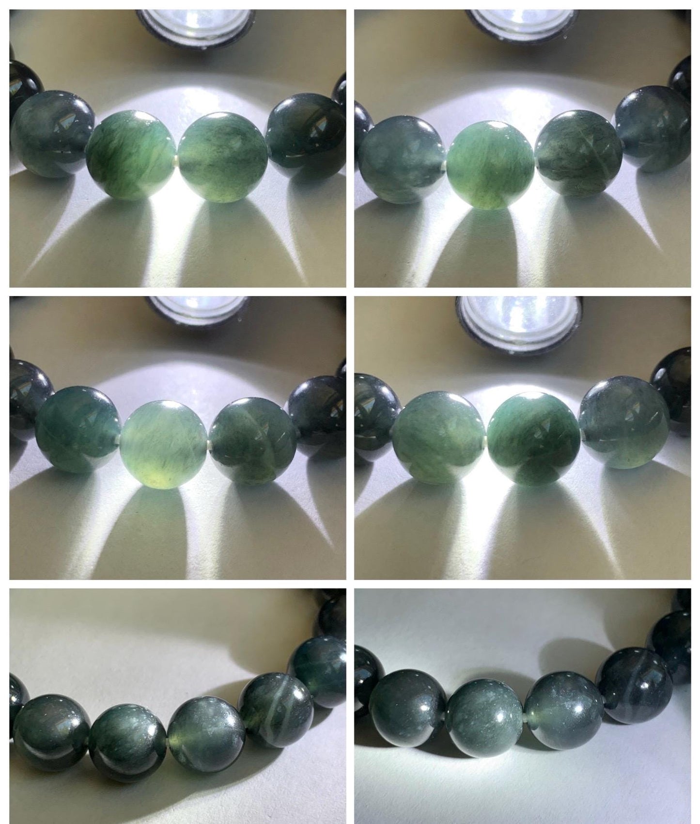 Grade A Natural Guatemalan Icy Translucent Dark Gray Wuji Marbled Jade Jadeite Beaded Bracelet 9.8mm 7” 31g 天然冰胶危深蓝乌鸡翡翠手串 WWJ350