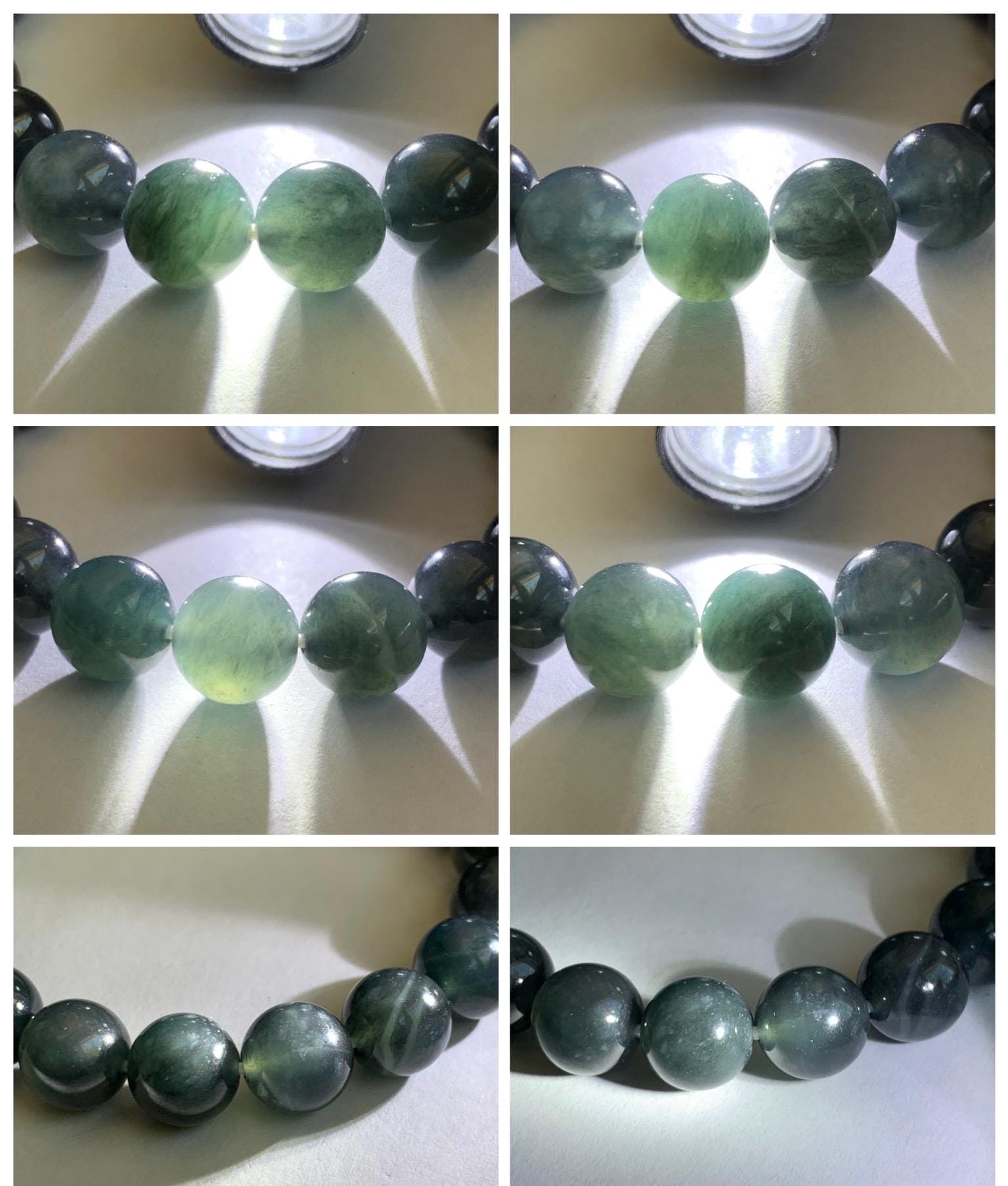 Grade A Natural Guatemalan Icy Translucent Dark Gray Wuji Marbled Jade Jadeite Beaded Bracelet 9.8mm 7” 31g 天然冰胶危深蓝乌鸡翡翠手串 WWJ350