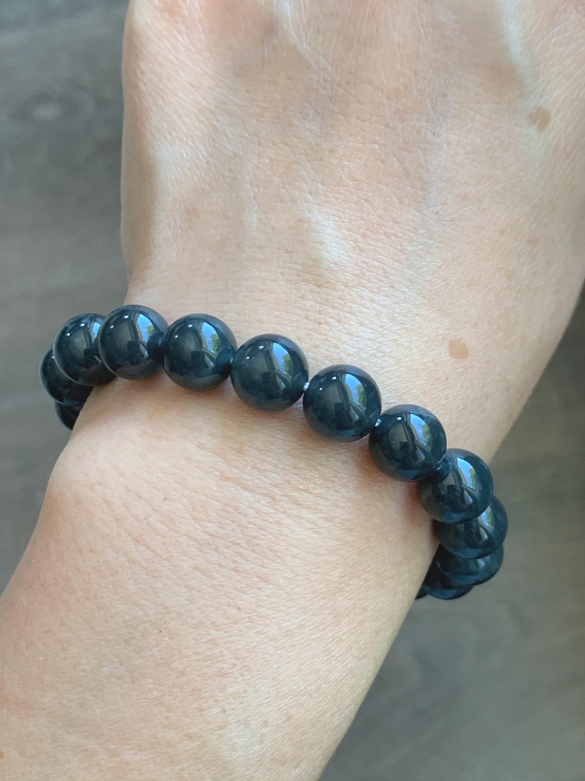 Grade A Natural Guatemalan Icy Translucent Dark Gray Wuji Marbled Jade Jadeite Beaded Bracelet 9.8mm 7” 31g 天然冰胶危深蓝乌鸡翡翠手串 WWJ350