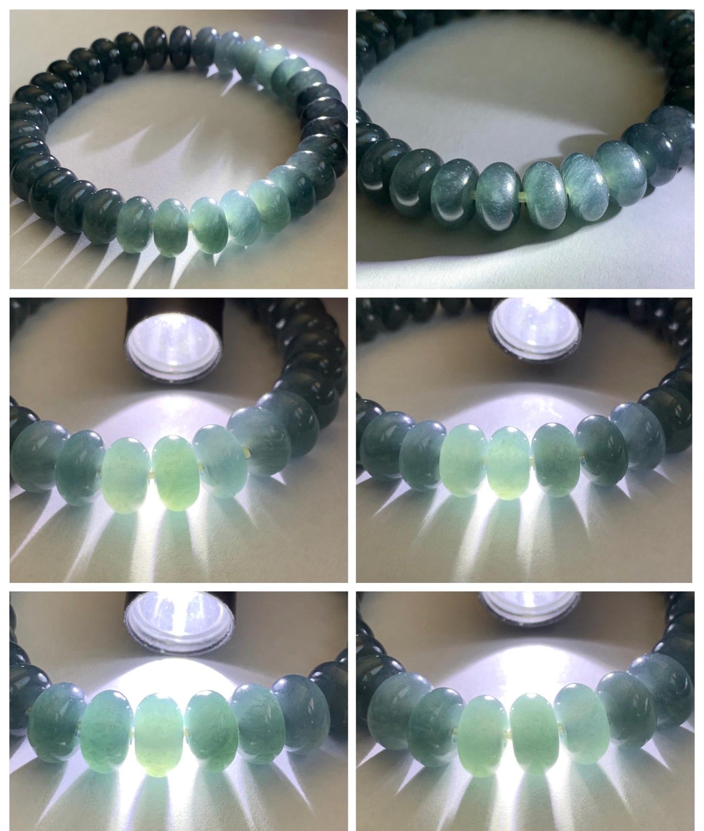 Natural Grade A Guatemalan Icy Translucent Dusty Aegean Blue Jade Jadeite Largr Drum Beads Beaded Bracelet 7.25” 35g 天然冰危暗蓝翡翠鼓珠手串 WAN496A
