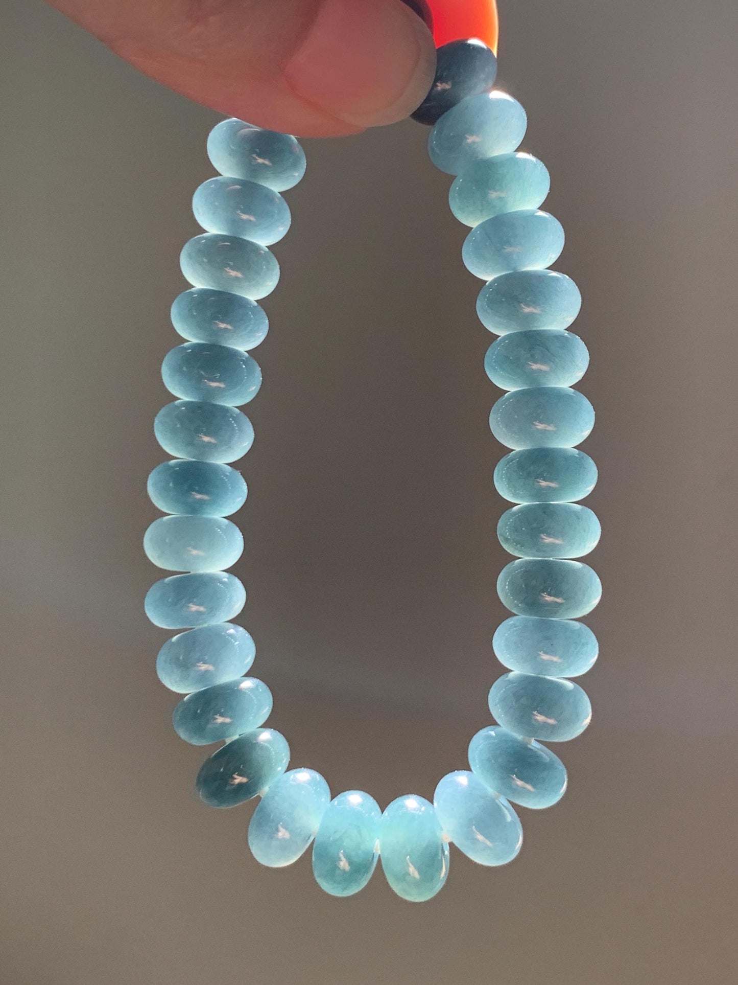 Natural Grade A Guatemalan Icy Translucent Dusty Aegean Blue Jade Jadeite Largr Drum Beads Beaded Bracelet 7.25” 35g 天然冰危暗蓝翡翠鼓珠手串 WAN496A