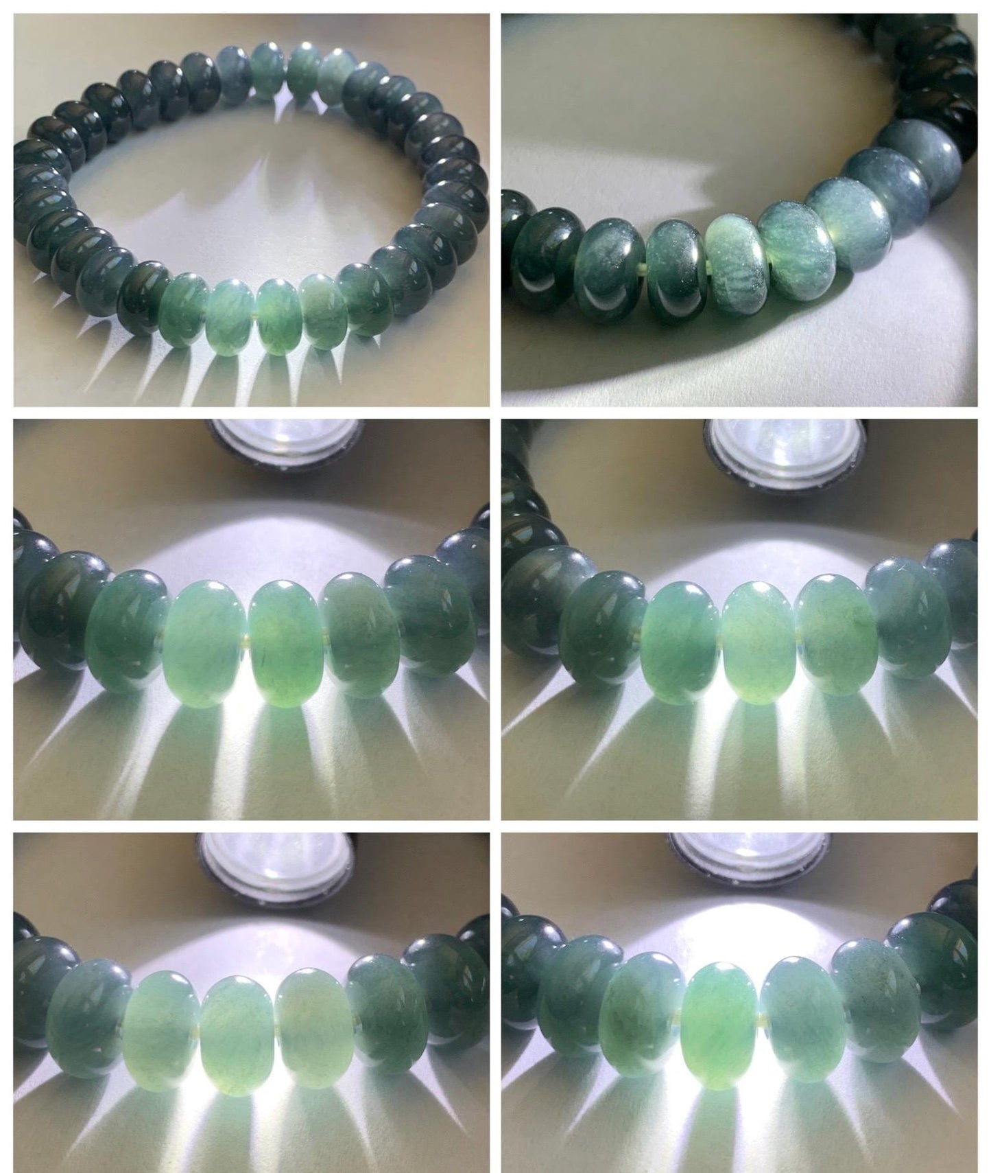 Natural Grade A Guatemalan Icy Translucent Dusty Aegean Blue Jade Jadeite Largr Drum Beads Beaded Bracelet 7.25” 35g 天然冰危暗蓝翡翠鼓珠手串 WAN496B