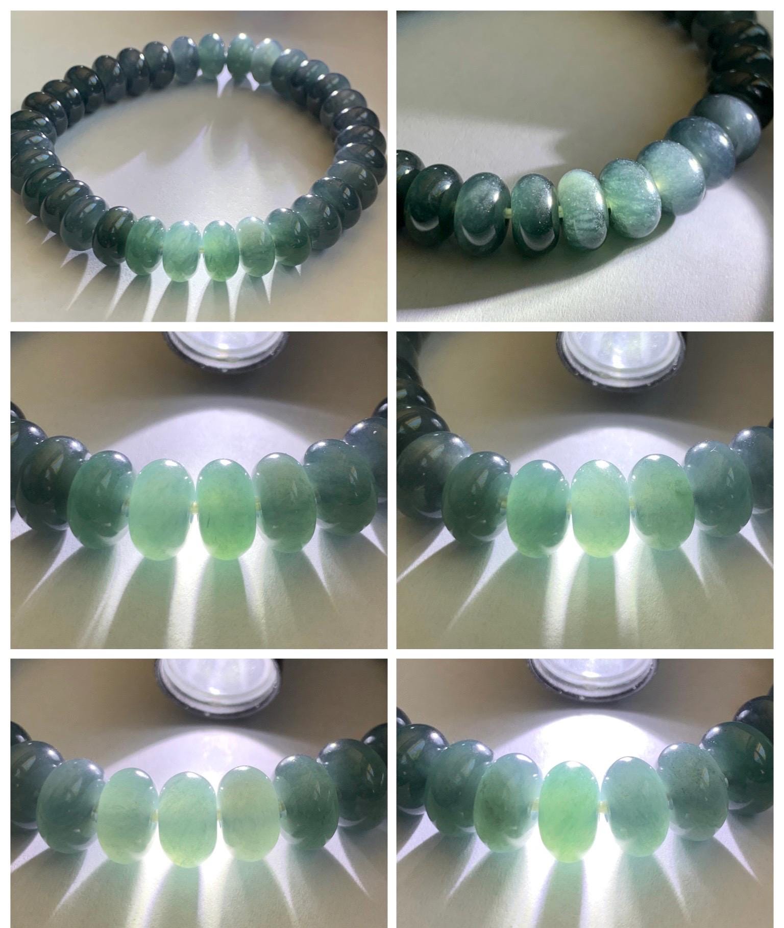 Natural Grade A Guatemalan Icy Translucent Dusty Aegean Blue Jade Jadeite Largr Drum Beads Beaded Bracelet 7.25” 35g 天然冰危暗蓝翡翠鼓珠手串 WAN496B