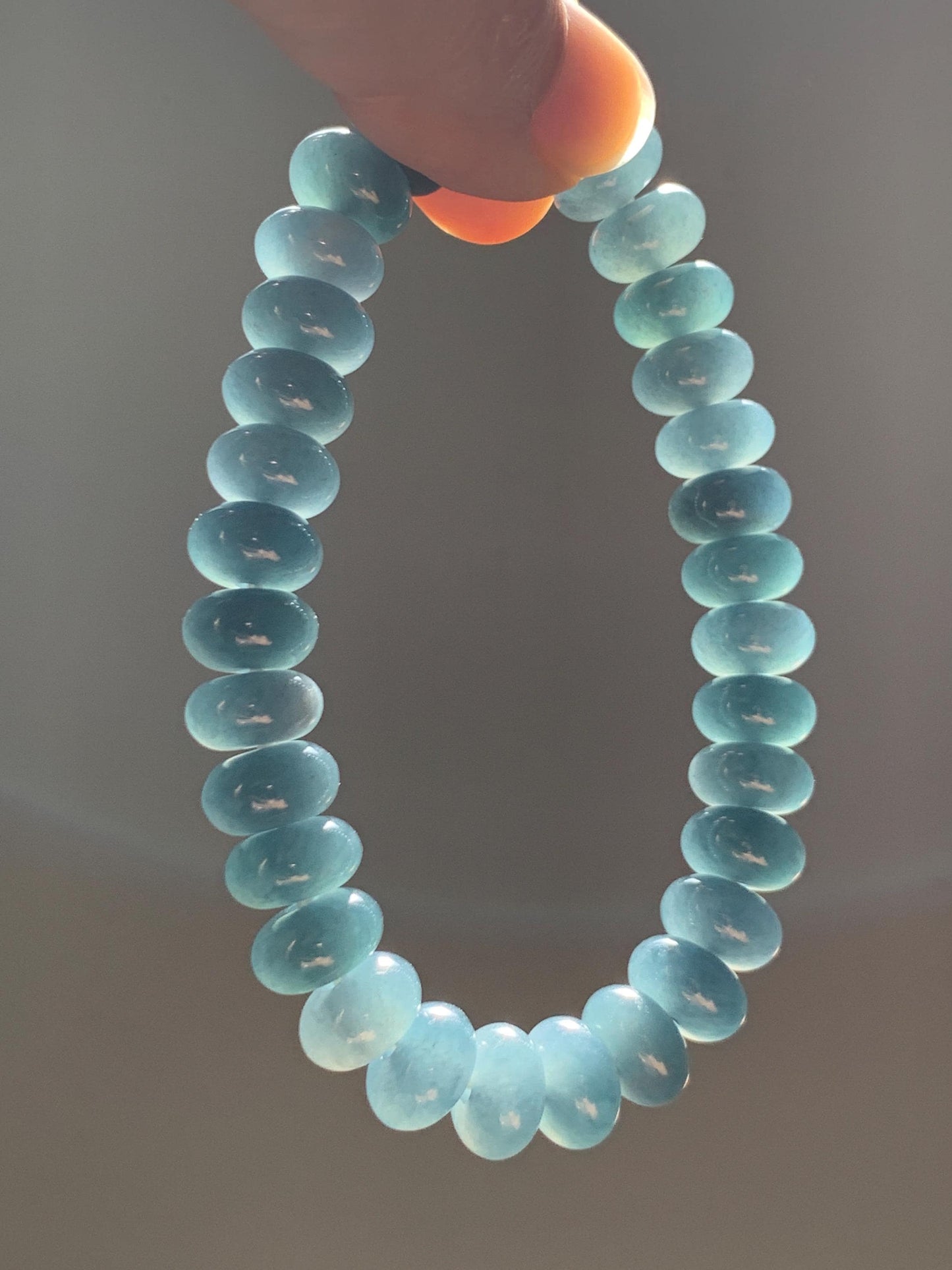 Natural Grade A Guatemalan Icy Translucent Dusty Aegean Blue Jade Jadeite Largr Drum Beads Beaded Bracelet 7.25” 35g 天然冰危暗蓝翡翠鼓珠手串 WAN496B