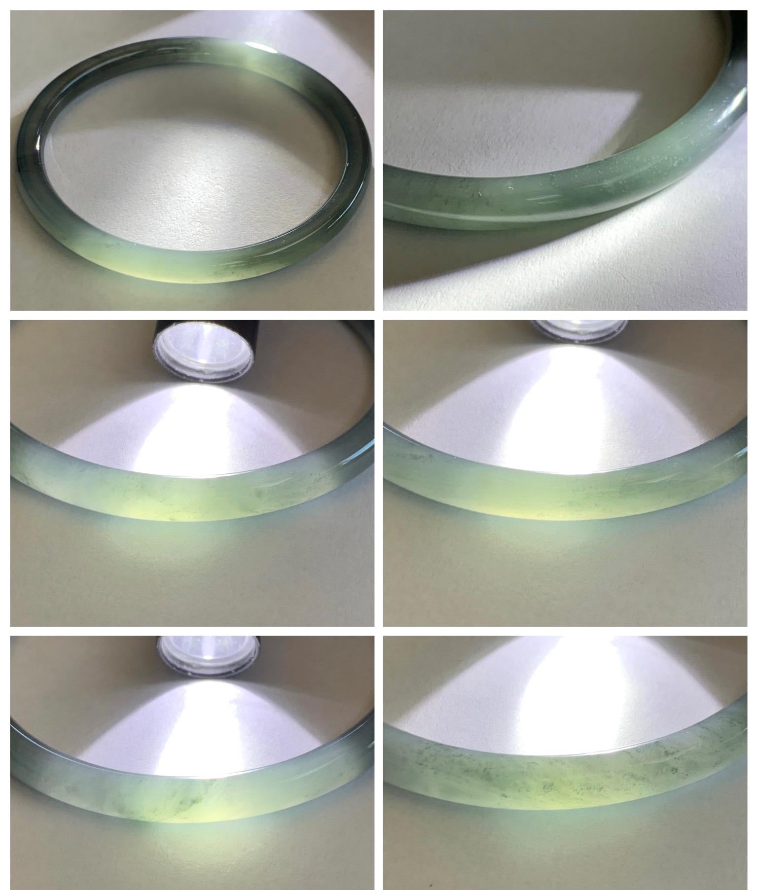 Certified Natural Grade A Guatemalan Icy Translucent Grayish Blue Wuji Marbled Jade Jadeite Bangle Bracelet 59mm 7.3” 天然冰危蓝灰乌鸡细圆条翡翠手镯 191