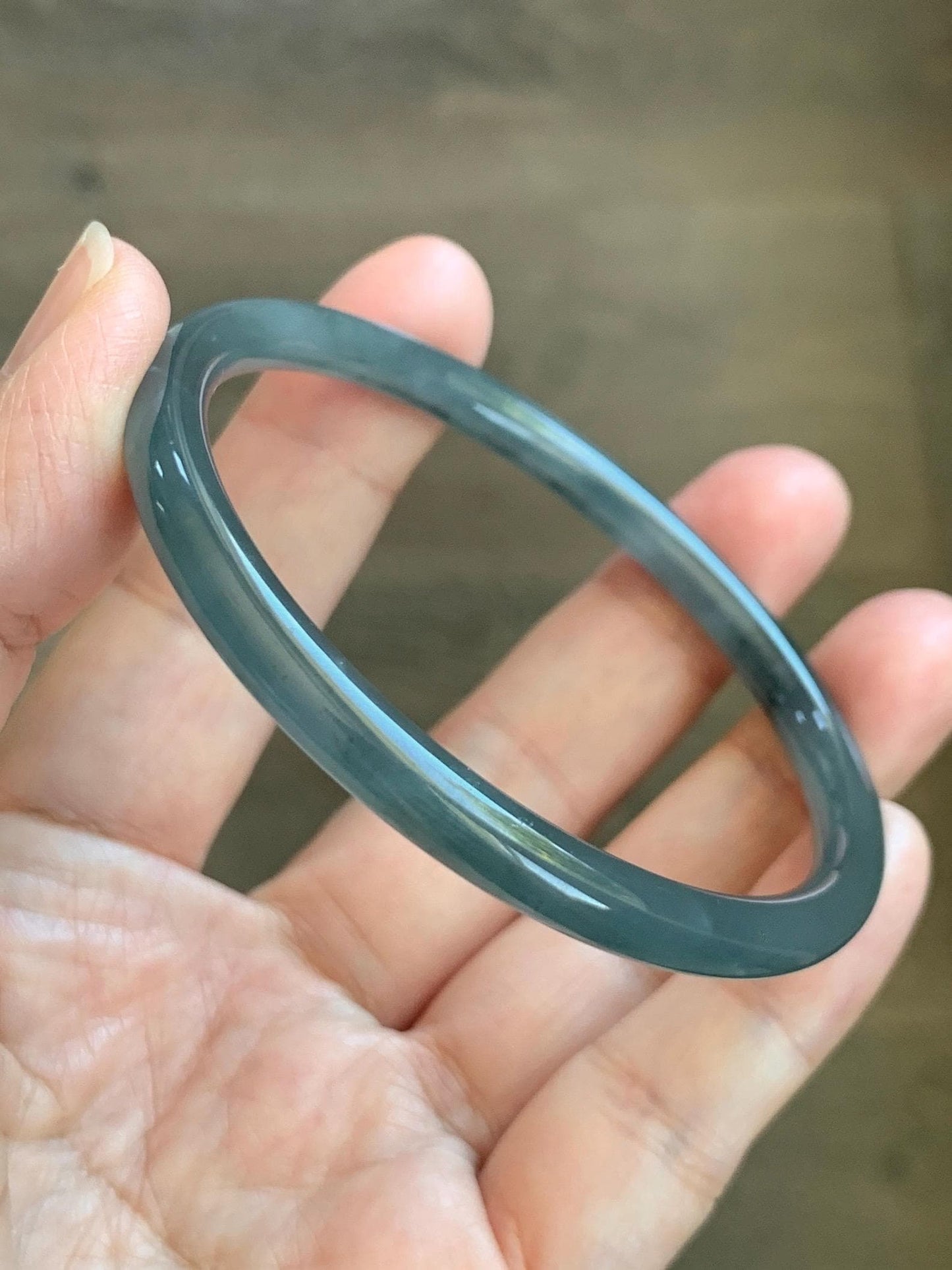 Certified Natural Grade A Guatemalan Icy Translucent Grayish Blue Wuji Marbled Jade Jadeite Bangle Bracelet 59mm 7.3” 天然冰危蓝灰乌鸡细圆条翡翠手镯 191