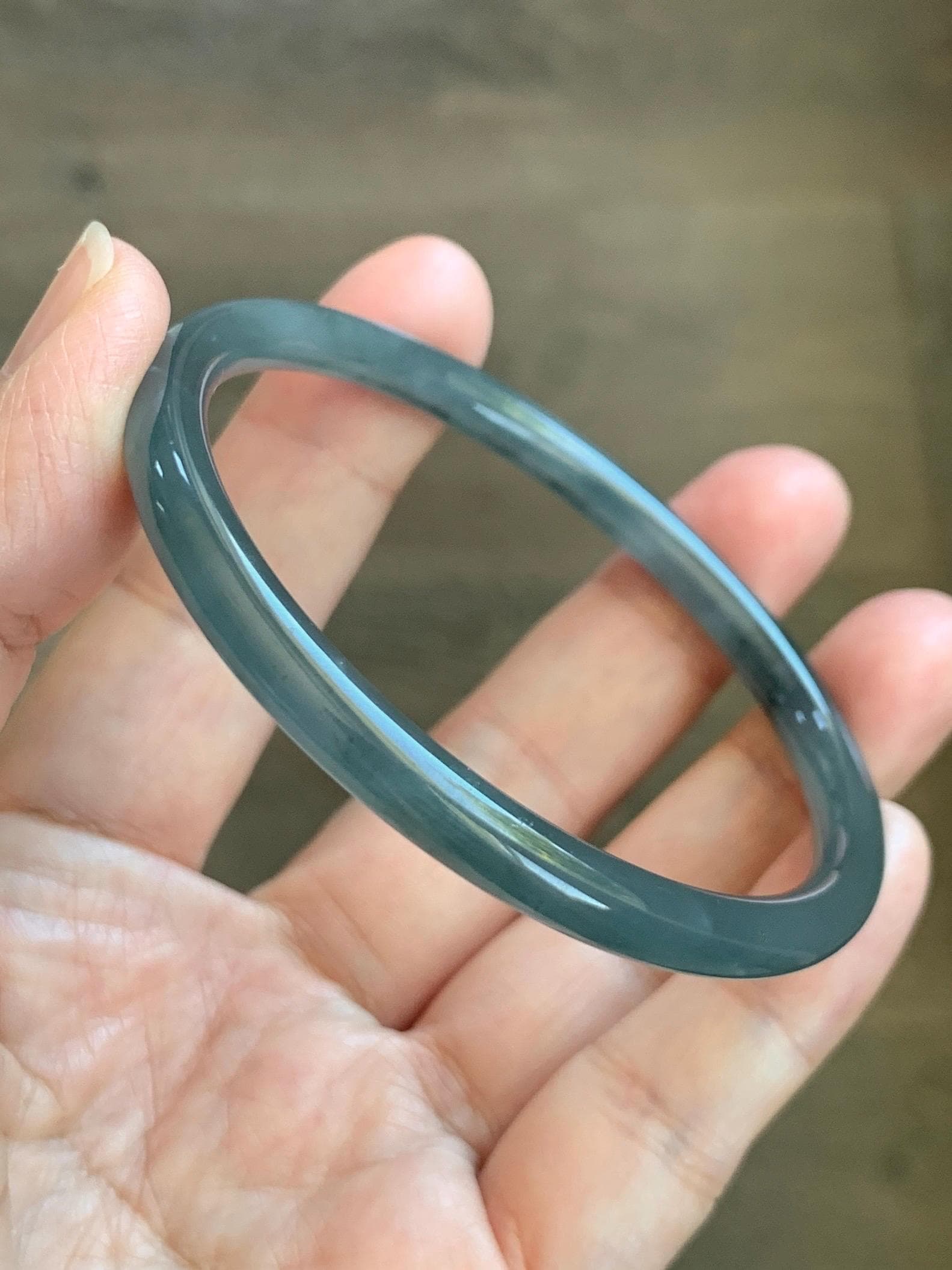 Certified Natural Grade A Guatemalan Icy Translucent Grayish Blue Wuji Marbled Jade Jadeite Bangle Bracelet 59mm 7.3” 天然冰危蓝灰乌鸡细圆条翡翠手镯 191