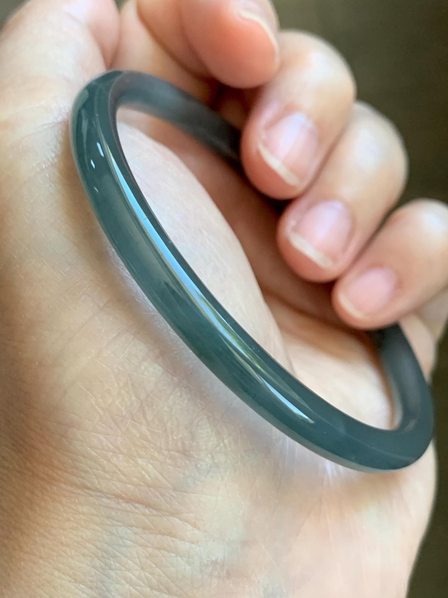 Certified Natural Grade A Guatemalan Icy Translucent Grayish Blue Wuji Marbled Jade Jadeite Bangle Bracelet 59mm 7.3” 天然冰危蓝灰乌鸡细圆条翡翠手镯 191