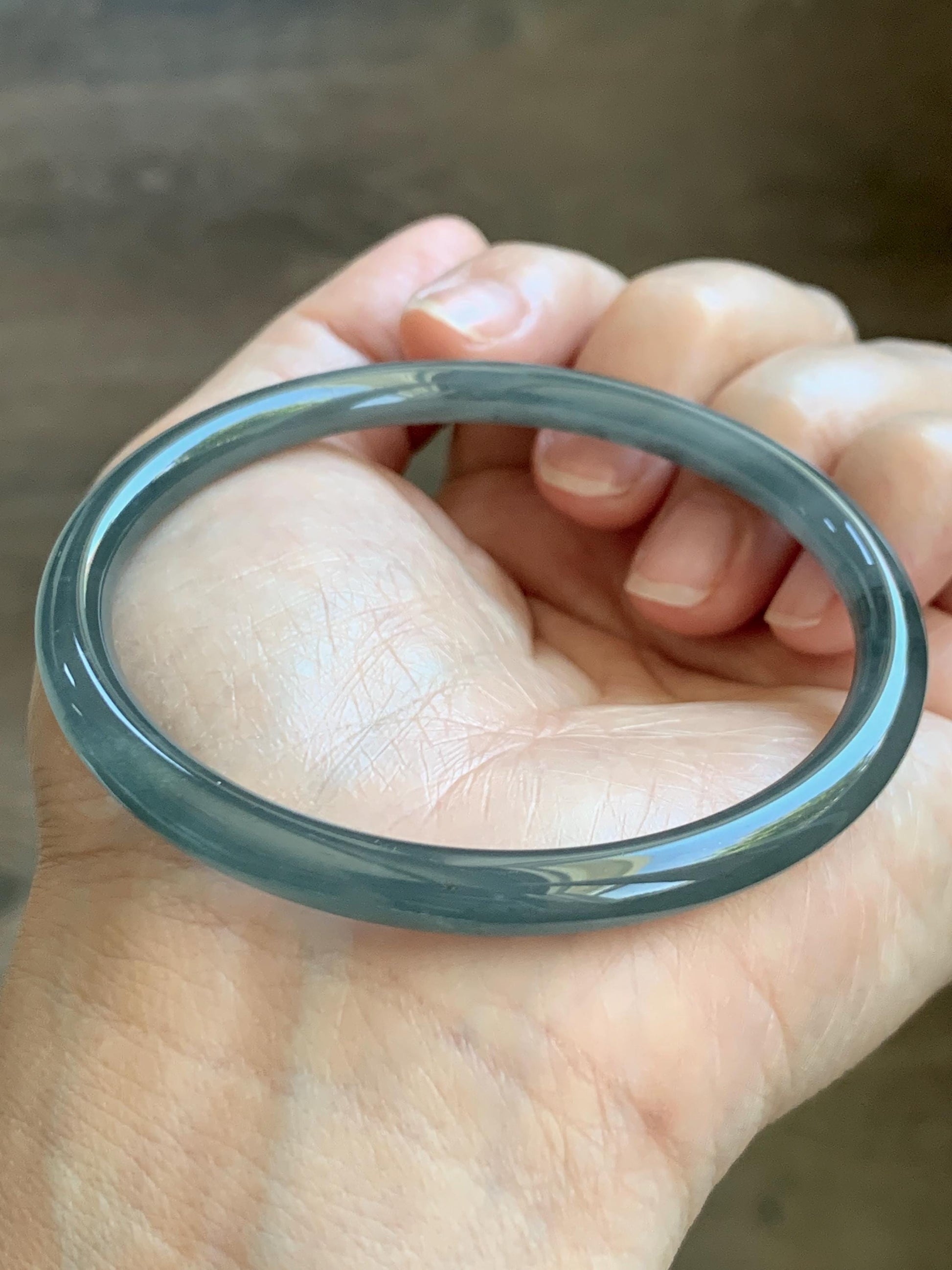 Certified Natural Grade A Guatemalan Icy Translucent Grayish Blue Wuji Marbled Jade Jadeite Bangle Bracelet 59mm 7.3” 天然冰危蓝灰乌鸡细圆条翡翠手镯 191