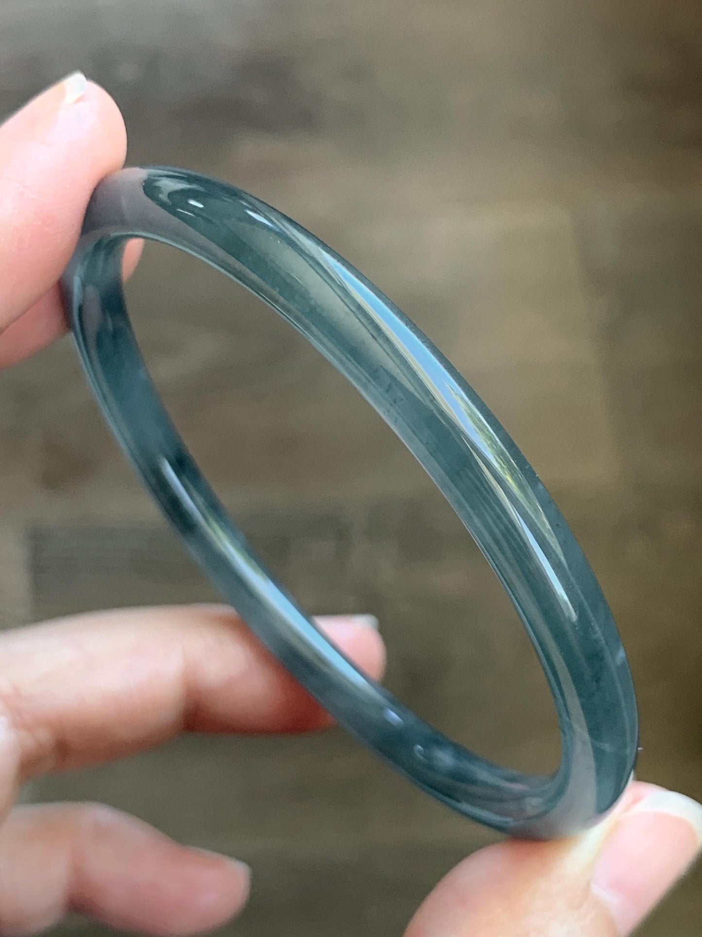 Certified Natural Grade A Guatemalan Icy Translucent Grayish Blue Wuji Marbled Jade Jadeite Bangle Bracelet 59mm 7.3” 天然冰危蓝灰乌鸡细圆条翡翠手镯 191