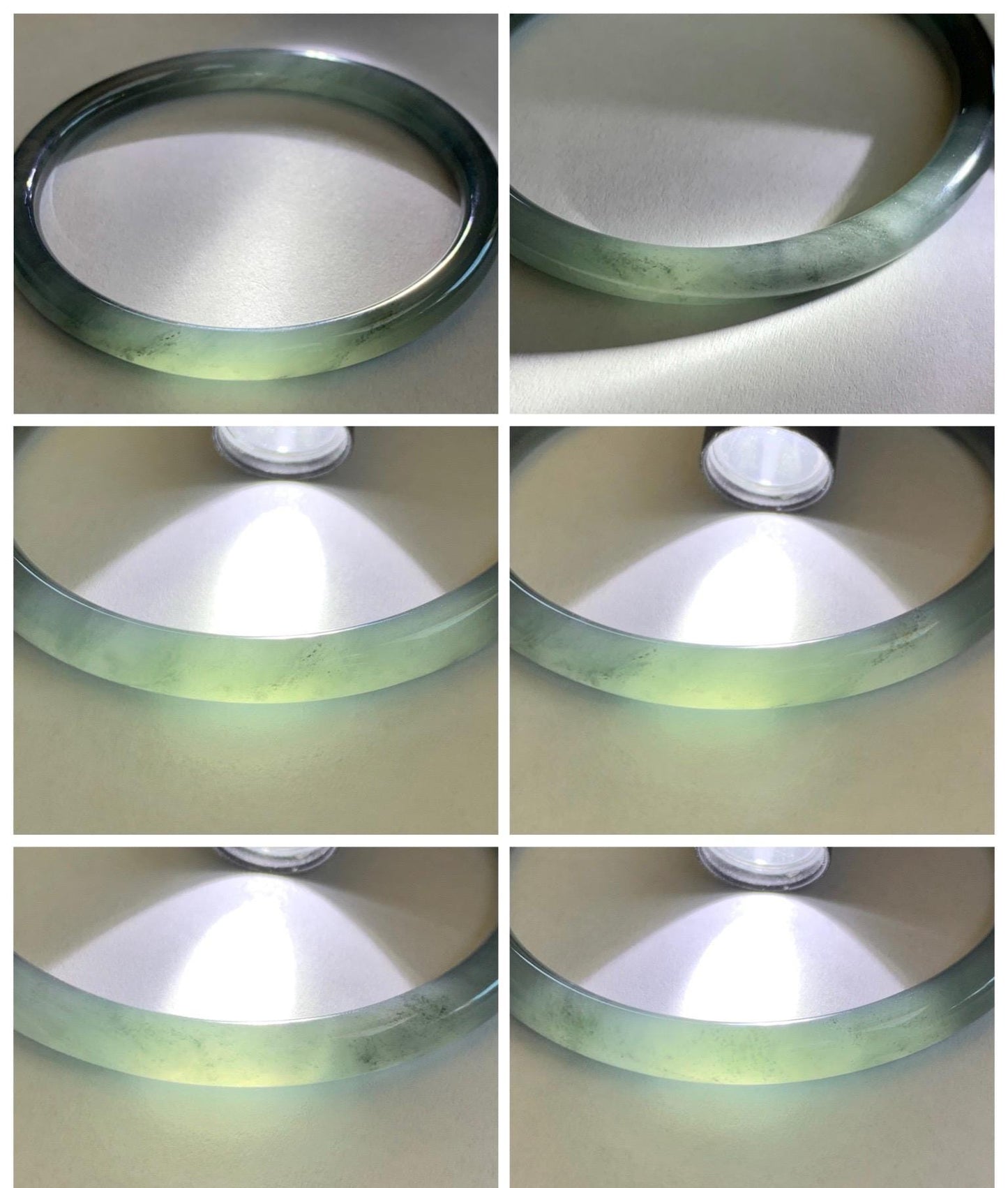 Certified Natural Grade A Guatemalan Icy Translucent Grayish Blue Wuji Marbled Jade Jadeite Bangle Bracelet 57.13mm 7” 天然冰危蓝灰乌鸡细圆条翡翠手镯 190