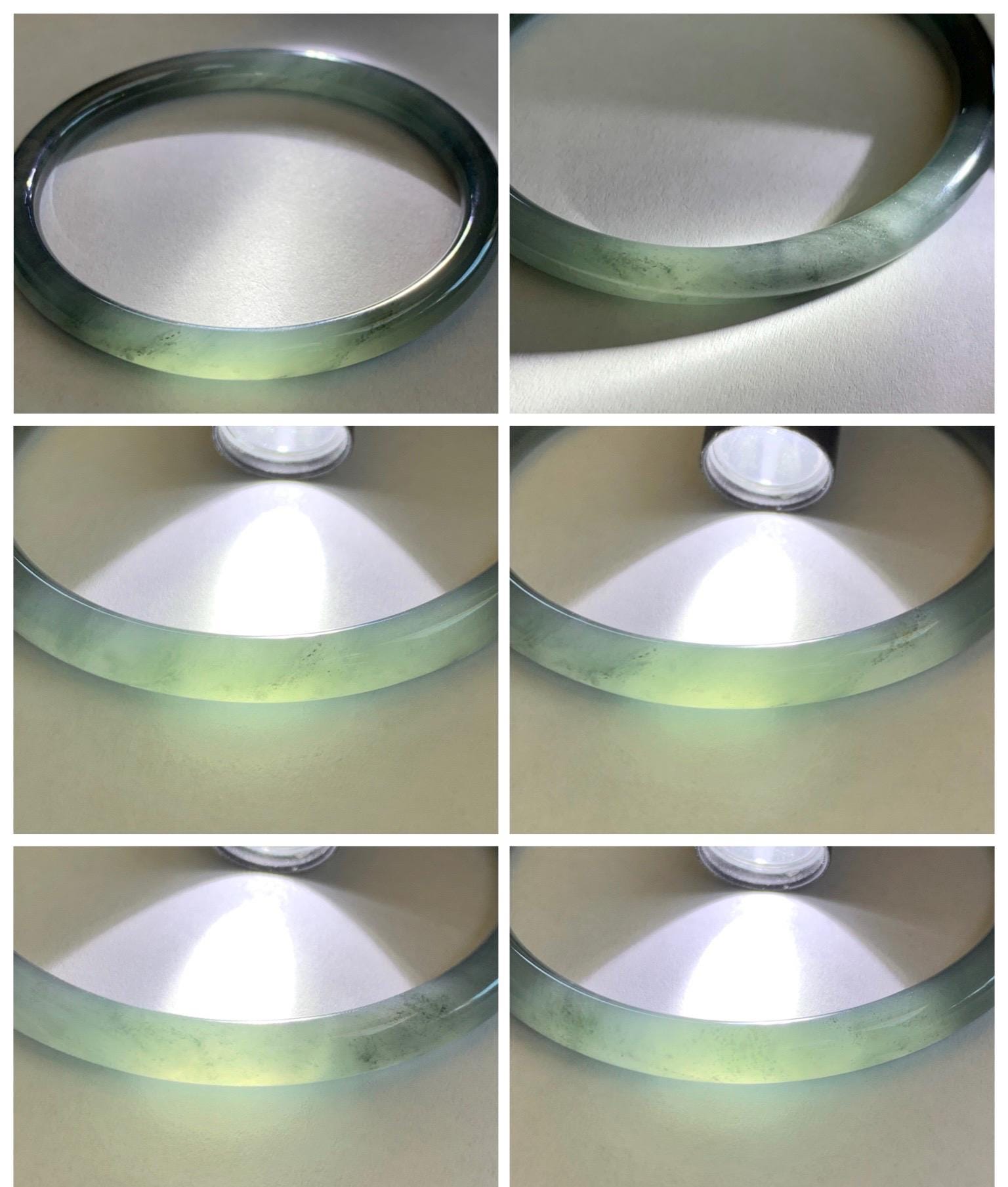 Certified Natural Grade A Guatemalan Icy Translucent Grayish Blue Wuji Marbled Jade Jadeite Bangle Bracelet 57.13mm 7” 天然冰危蓝灰乌鸡细圆条翡翠手镯 190