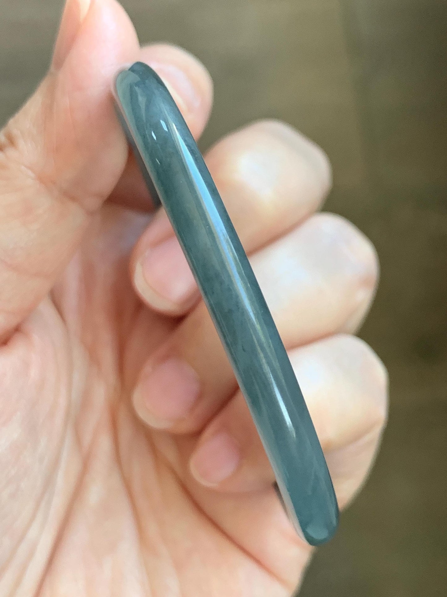 Certified Natural Grade A Guatemalan Icy Translucent Grayish Blue Wuji Marbled Jade Jadeite Bangle Bracelet 55.16mm 6.8” 天然冰危蓝灰乌鸡细圆条翡翠手镯 192