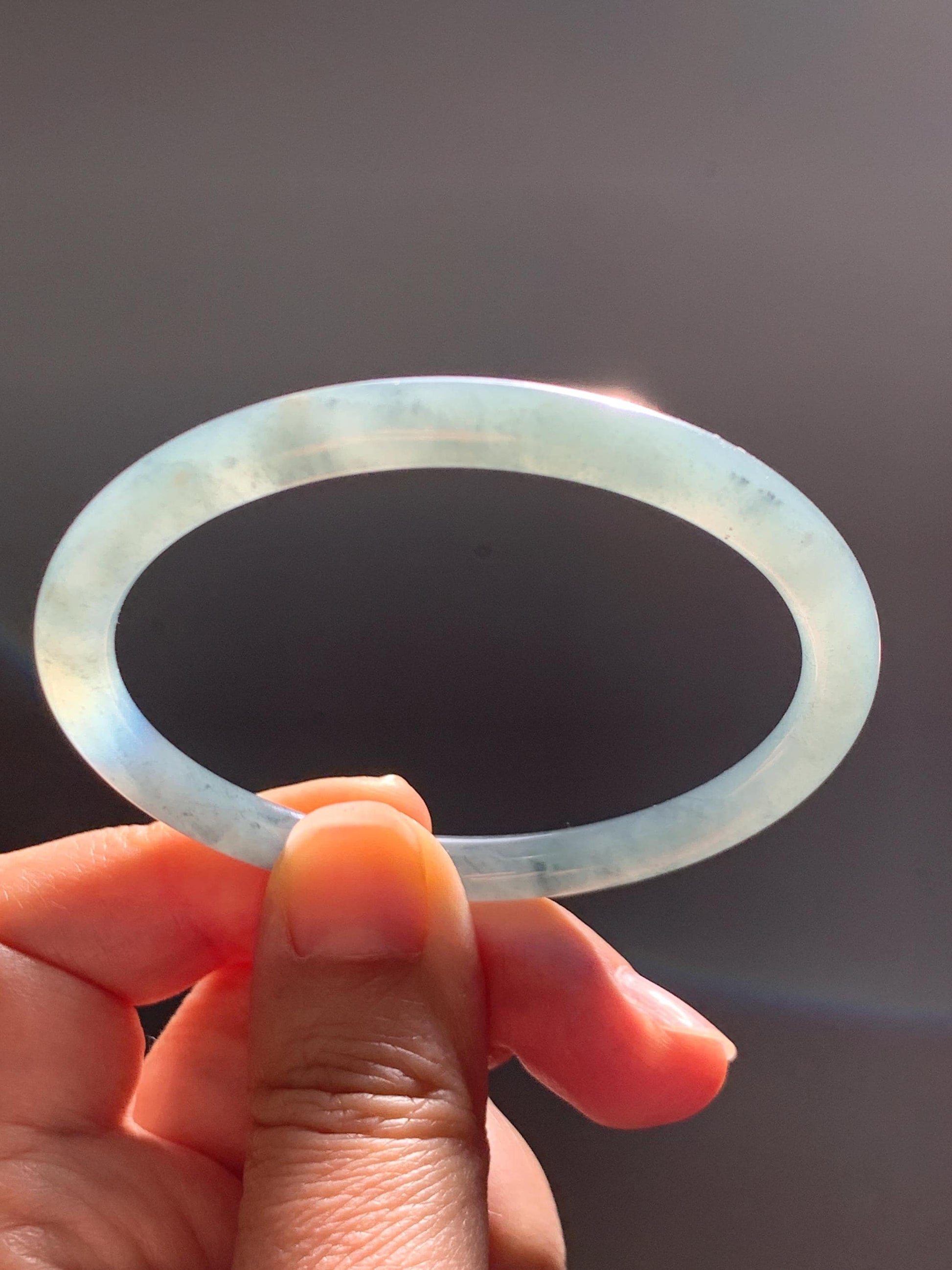 Certified Natural Grade A Guatemalan Icy Translucent Grayish Blue Wuji Marbled Jade Jadeite Bangle Bracelet 55.16mm 6.8” 天然冰危蓝灰乌鸡细圆条翡翠手镯 192