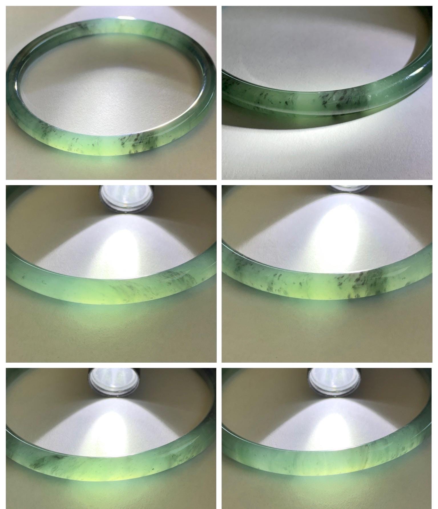 Certified Natural Grade A Guatemalan Icy Translucent Dusty Teal Green Wuji Jade Jadeite Slim Bangle 60.37mm 7.46” 19g 天然冰胶危蓝绿乌鸡翡翠细圆条手镯 213