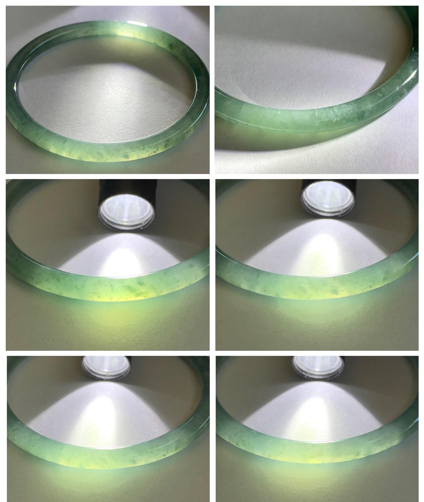 Certified Natural Grade A Guatemalan Icy Highly Translucent Dusty Teal Green Jade Jadeite Slim Bangle 57.57mm 7.11” 16g 天然冰胶危蓝绿翡翠细圆条手镯 206
