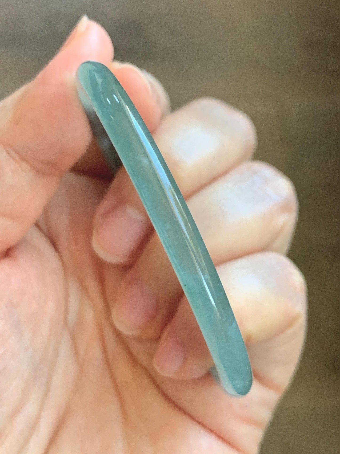 Certified Natural Grade A Guatemalan Icy Highly Translucent Dusty Teal Green Jade Jadeite Slim Bangle 53.05mm 6.56” 13g 天然冰胶危蓝绿翡翠细圆条手镯 207