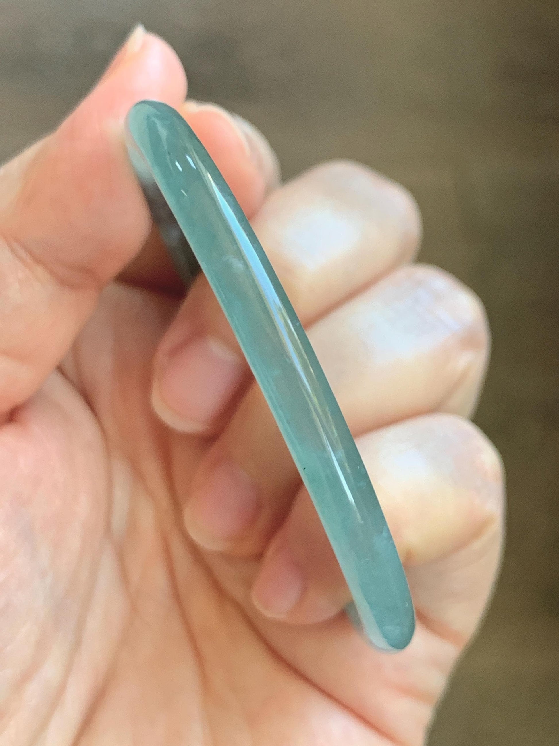 Certified Natural Grade A Guatemalan Icy Highly Translucent Dusty Teal Green Jade Jadeite Slim Bangle 53.05mm 6.56” 13g 天然冰胶危蓝绿翡翠细圆条手镯 207