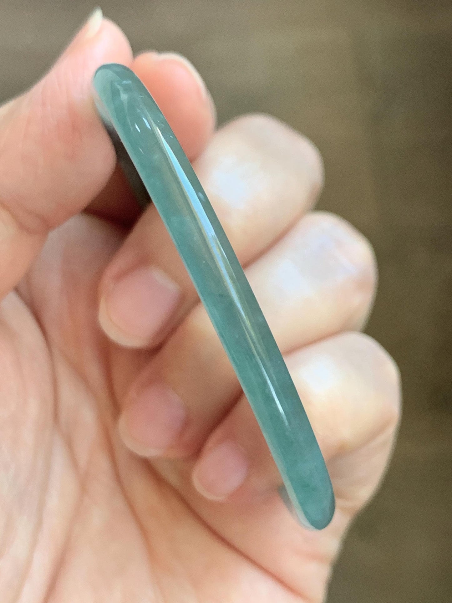 Certified Natural Grade A Guatemalan Icy Highly Translucent Dusty Teal Green Jade Jadeite Slim Bangle 53.05mm 6.56” 13g 天然冰胶危蓝绿翡翠细圆条手镯 207