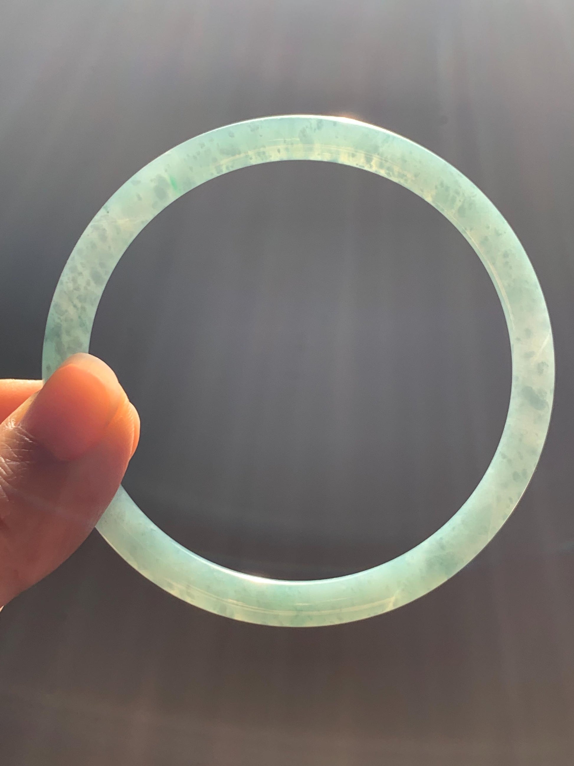 Certified Natural Grade A Guatemalan Icy Translucent Dusty Teal Jade Jadeite Slim Bangle 60.1mm 7.43” 20g 天然冰危暗蓝绿翡翠细圆条手镯 203