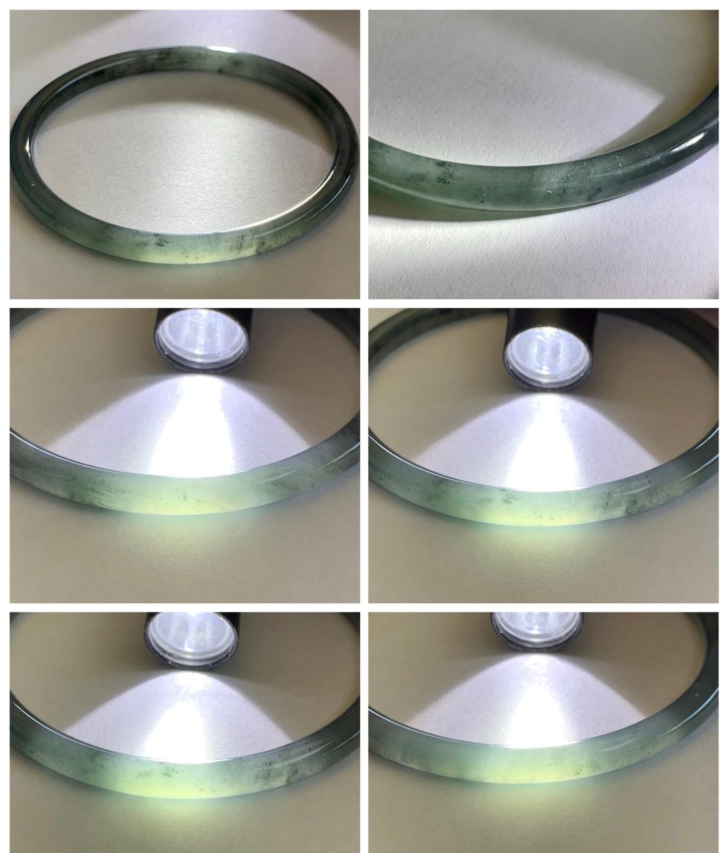 Certified Natural Grade A Guatemalan Icy Translucent Grayish Blue Wuji Marbled Jade Jadeite Bangle Bracelet 60.15mm 7.4” 天然冰危蓝灰乌鸡细圆条翡翠手镯 188