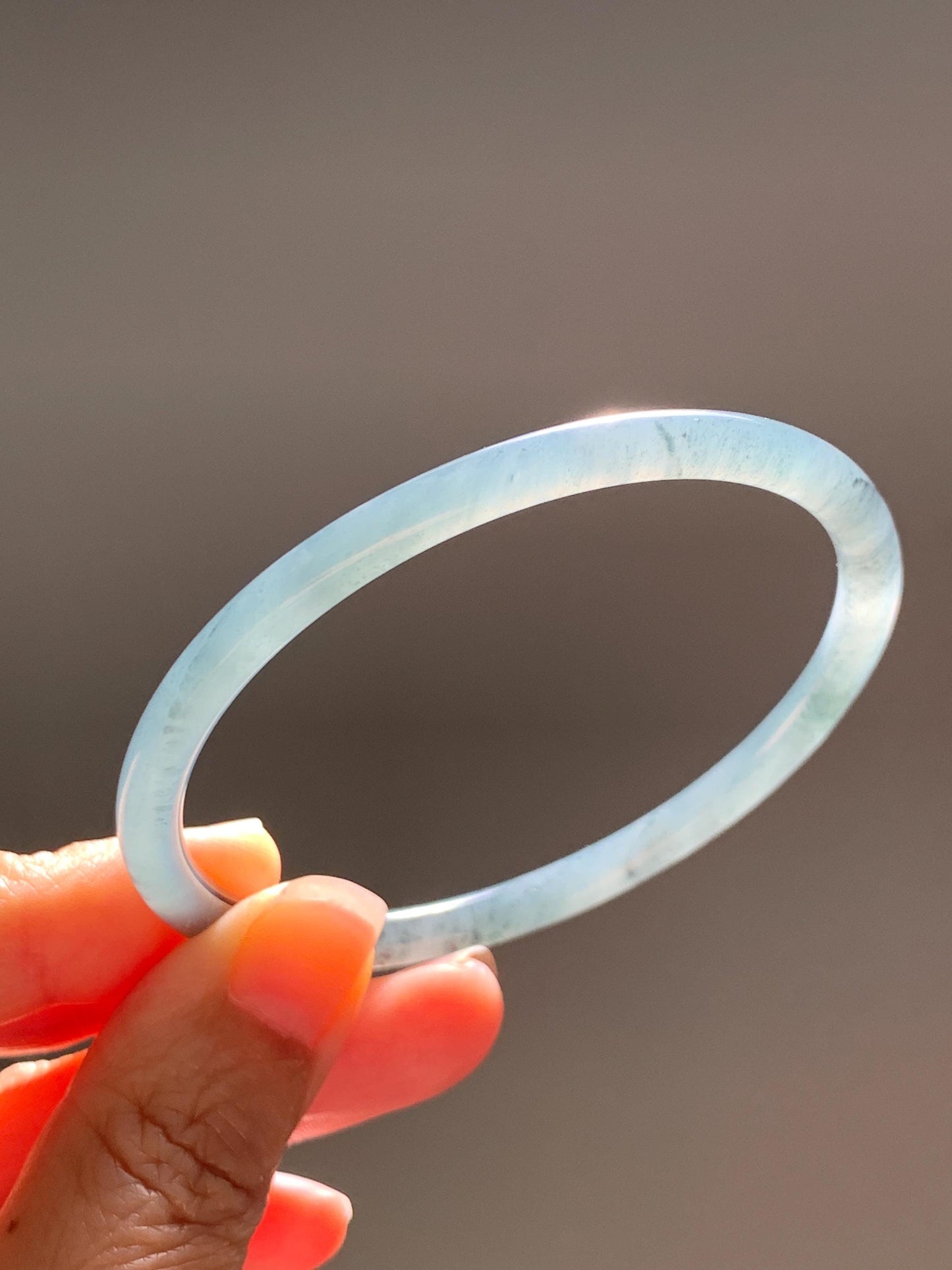 Certified Natural Grade A Guatemalan Icy Translucent Grayish Blue Wuji Marbled Jade Jadeite Bangle Bracelet 60.15mm 7.4” 天然冰危蓝灰乌鸡细圆条翡翠手镯 188