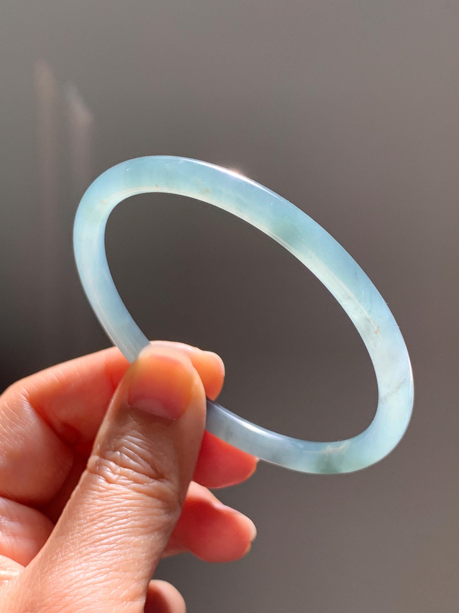 Certified Natural Grade A Guatemalan Icy Translucent Grayish Blue Wuji Marbled Jade Jadeite Bangle Bracelet 60mm 7.42” 天然冰危蓝灰乌鸡细圆条翡翠手镯 189