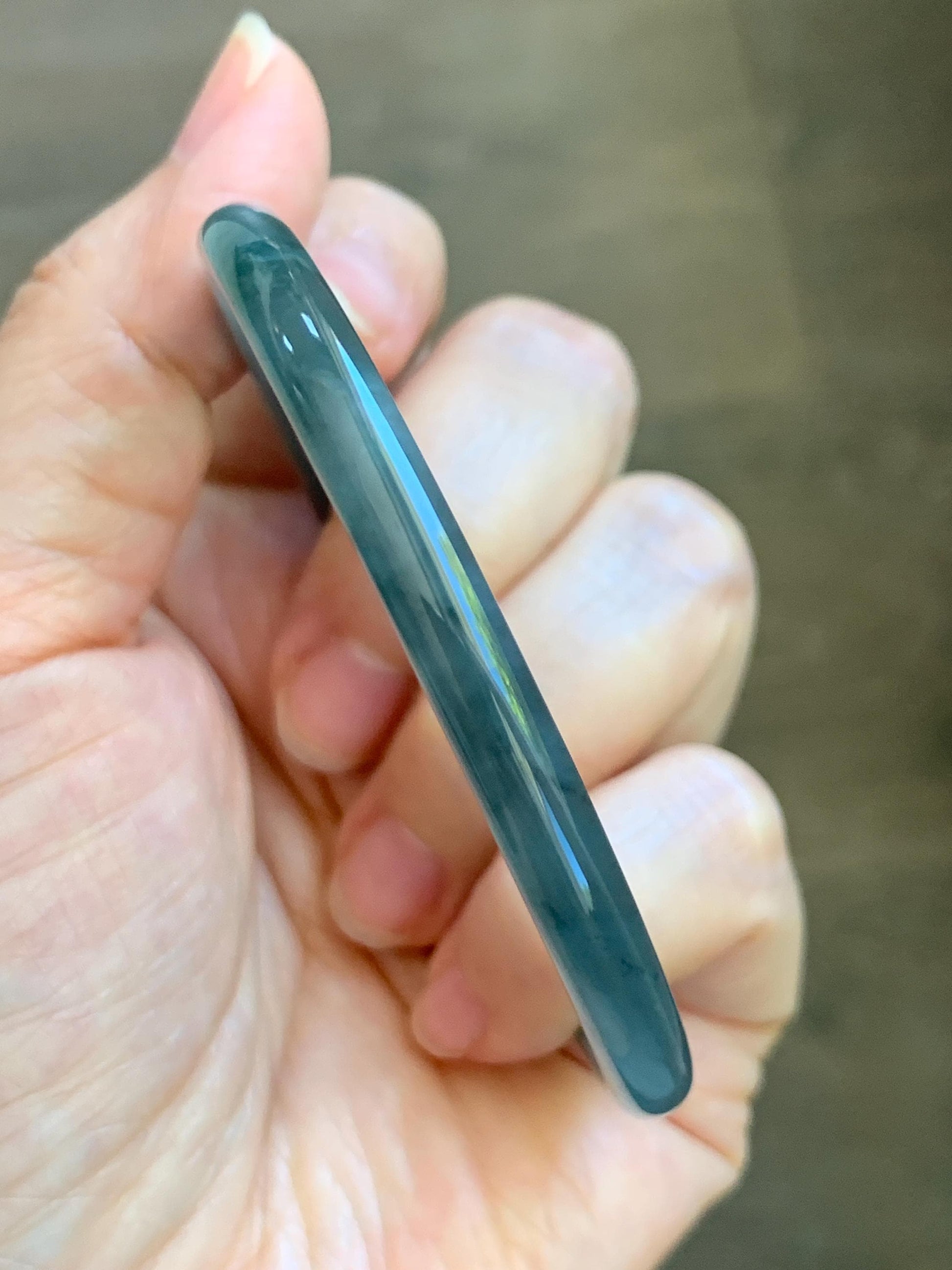 Certified Natural Grade A Guatemalan Icy Translucent Grayish Blue Wuji Marbled Jade Jadeite Bangle Bracelet 60mm 7.42” 天然冰危蓝灰乌鸡细圆条翡翠手镯 189