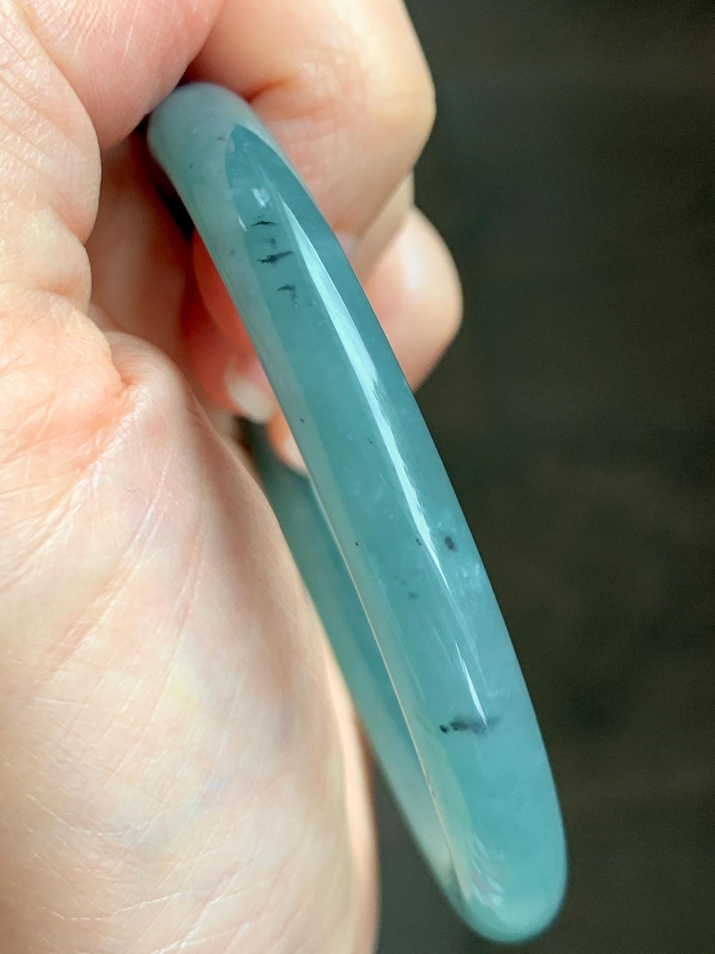 Certified Natural Grade A Guatemalan Icy Translucent Dusty Teal Green Jade Jadeite Bangle Bracelet 56.83mm 7” 32g 天然冰危蓝绿翡翠圆条手镯 211