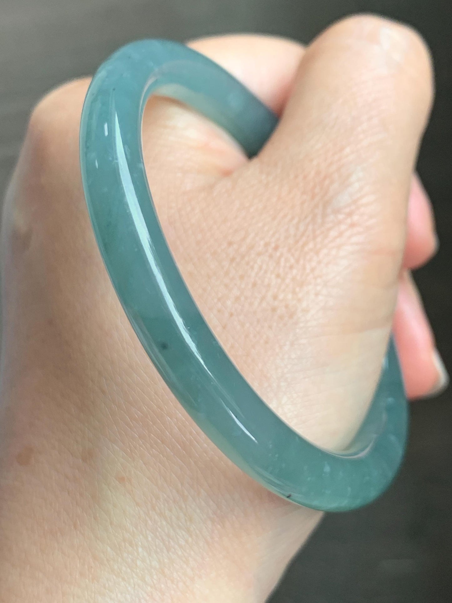 Certified Natural Grade A Guatemalan Icy Translucent Dusty Teal Green Jade Jadeite Bangle Bracelet 56.83mm 7” 32g 天然冰危蓝绿翡翠圆条手镯 211