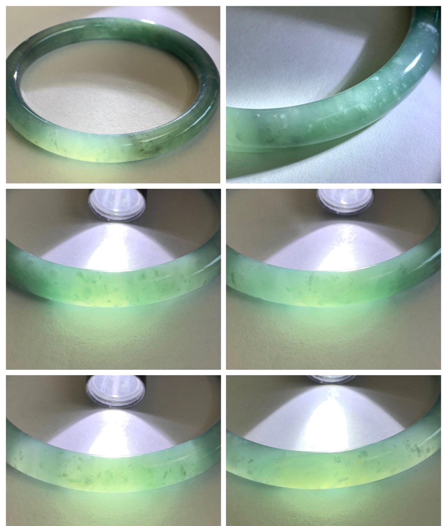 Certified Natural Grade A Guatemalan Icy Translucent Dusty Teal Green Jade Jadeite Bangle Bracelet 59mm 7.29” 34g 天然冰危蓝绿翡翠圆条手镯 200