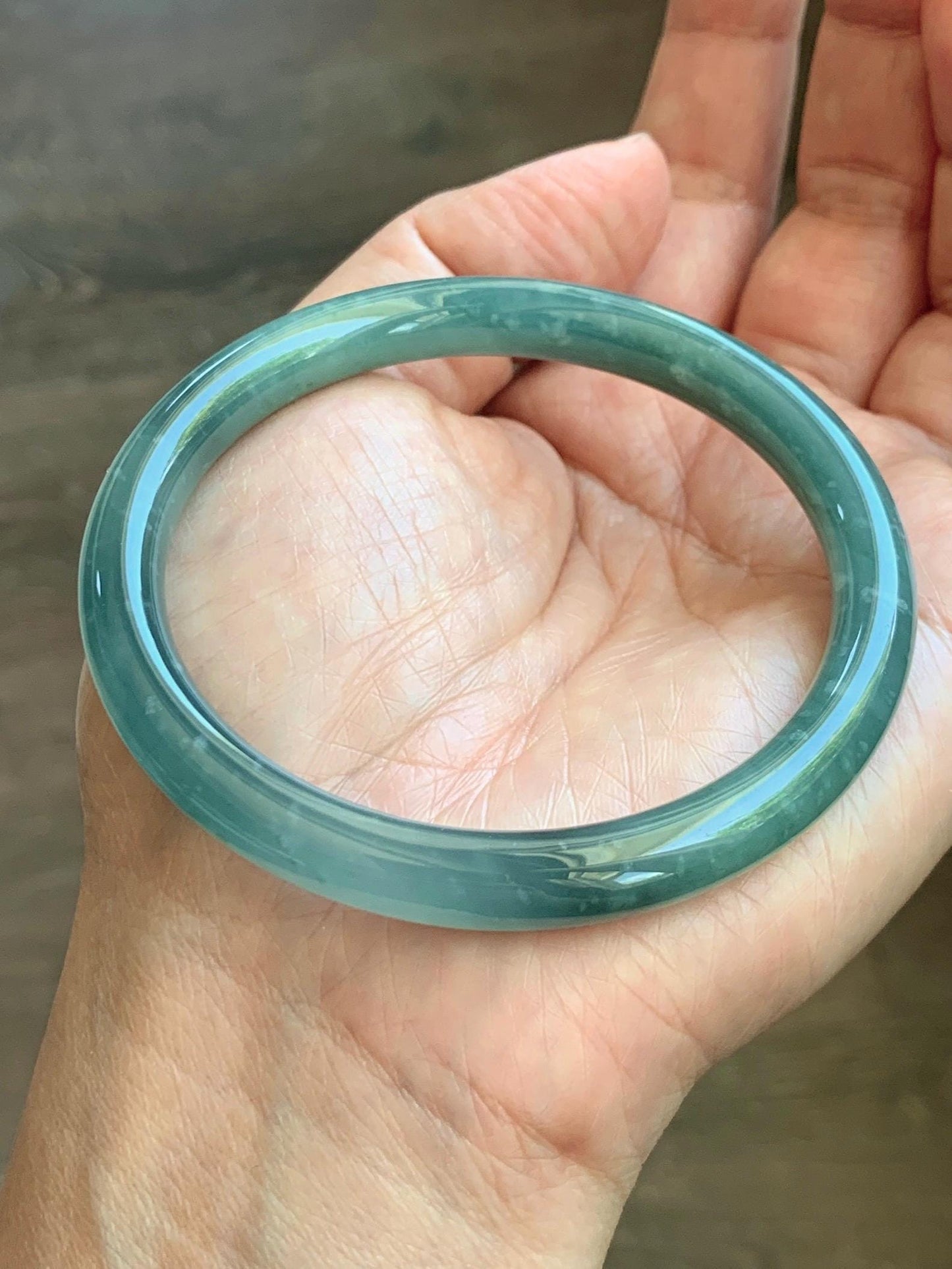 Certified Natural Grade A Guatemalan Icy Translucent Dusty Teal Green Jade Jadeite Bangle Bracelet 59mm 7.29” 34g 天然冰危蓝绿翡翠圆条手镯 200