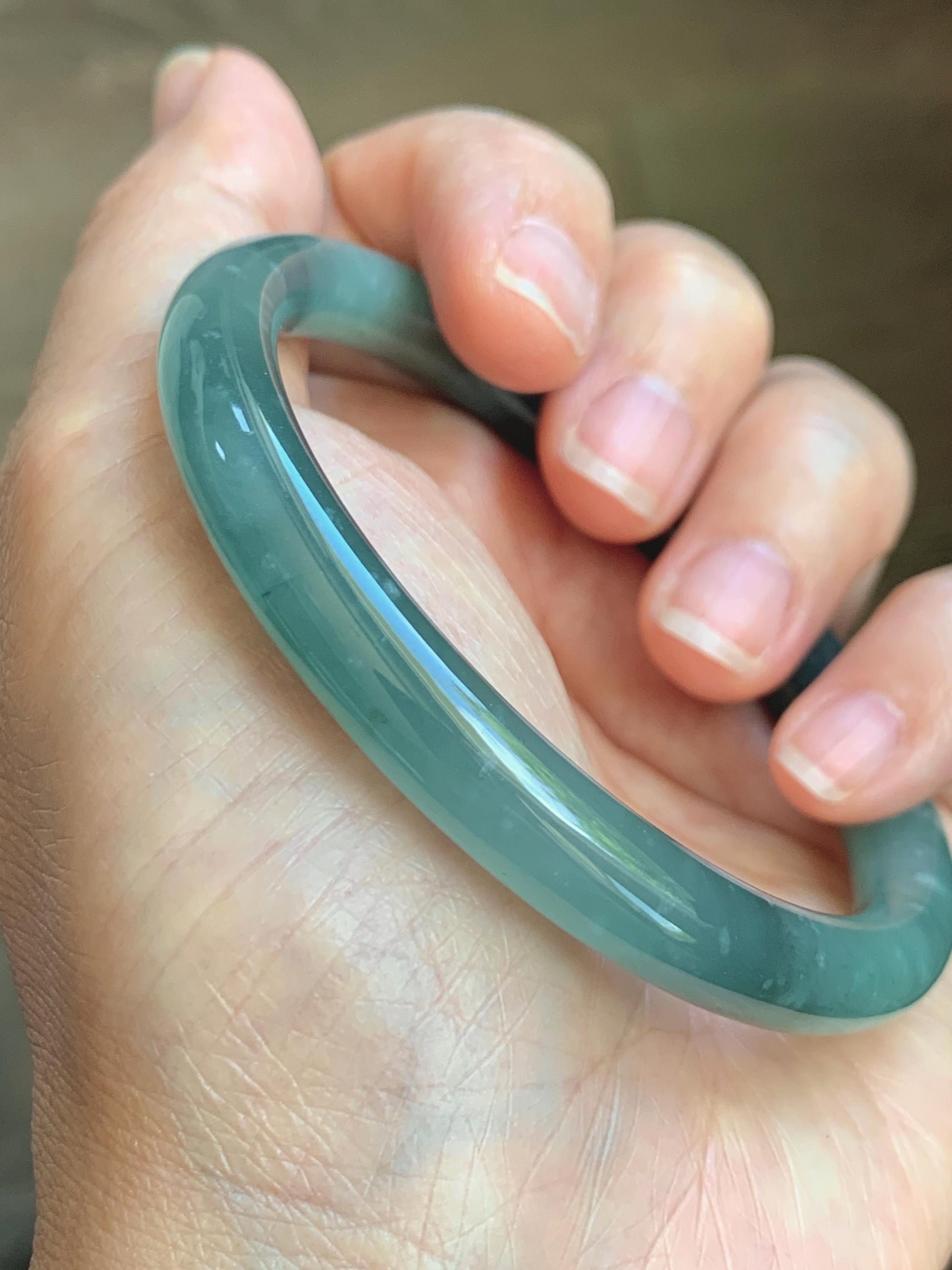 Certified Natural Grade A Guatemalan Icy Translucent Dusty Teal Green Jade Jadeite Bangle Bracelet 59mm 7.29” 34g 天然冰危蓝绿翡翠圆条手镯 200