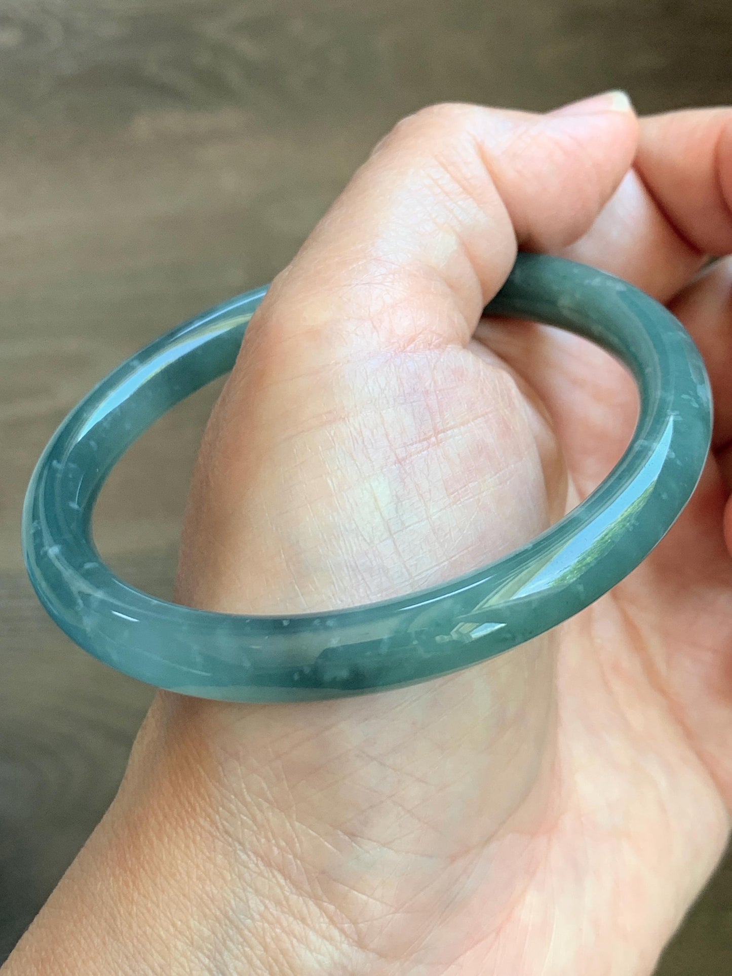 Certified Natural Grade A Guatemalan Icy Translucent Dusty Teal Green Jade Jadeite Bangle Bracelet 59mm 7.29” 34g 天然冰危蓝绿翡翠圆条手镯 200