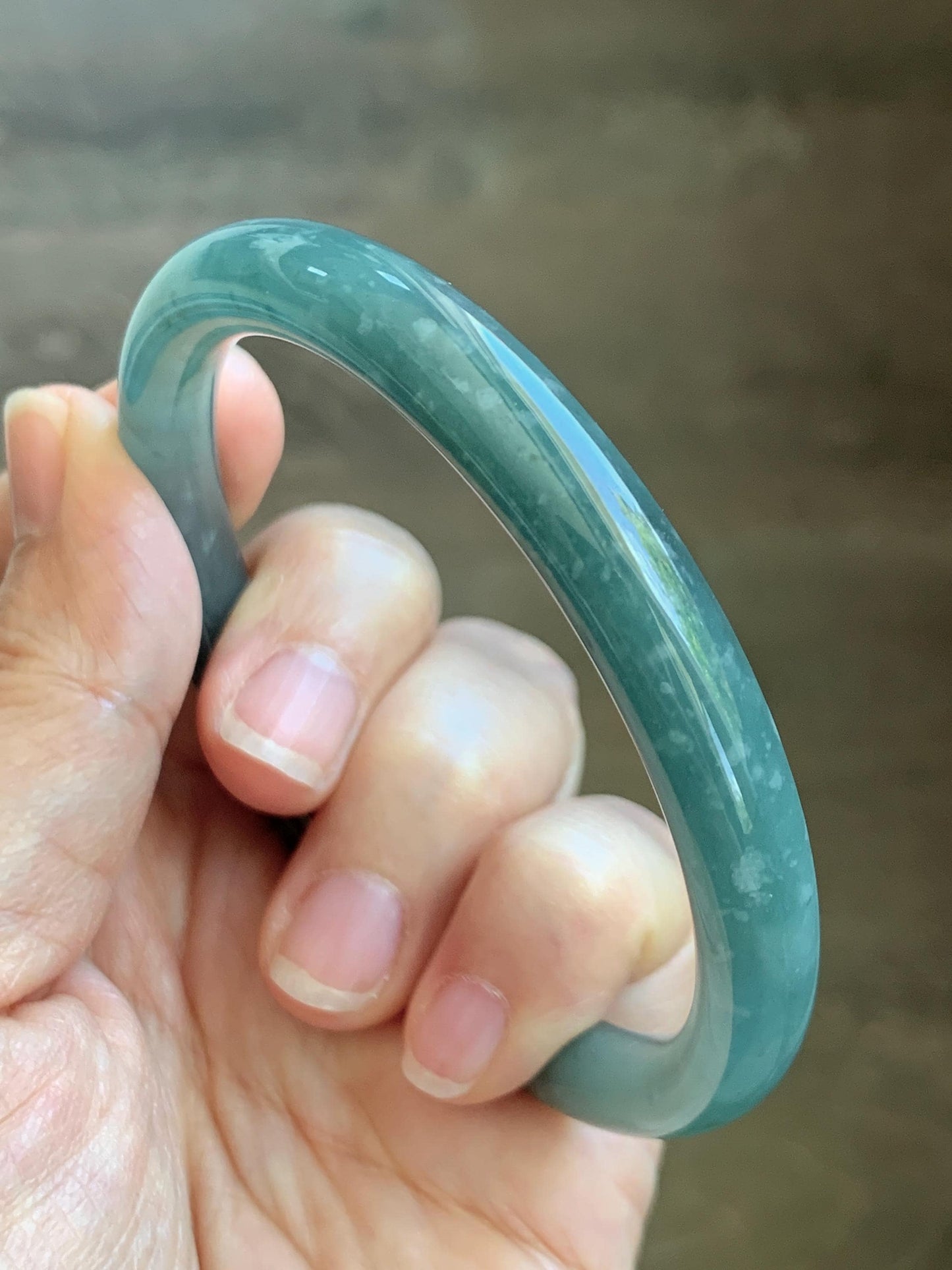 Certified Natural Grade A Guatemalan Icy Translucent Dusty Teal Green Jade Jadeite Bangle Bracelet 59mm 7.29” 34g 天然冰危蓝绿翡翠圆条手镯 200