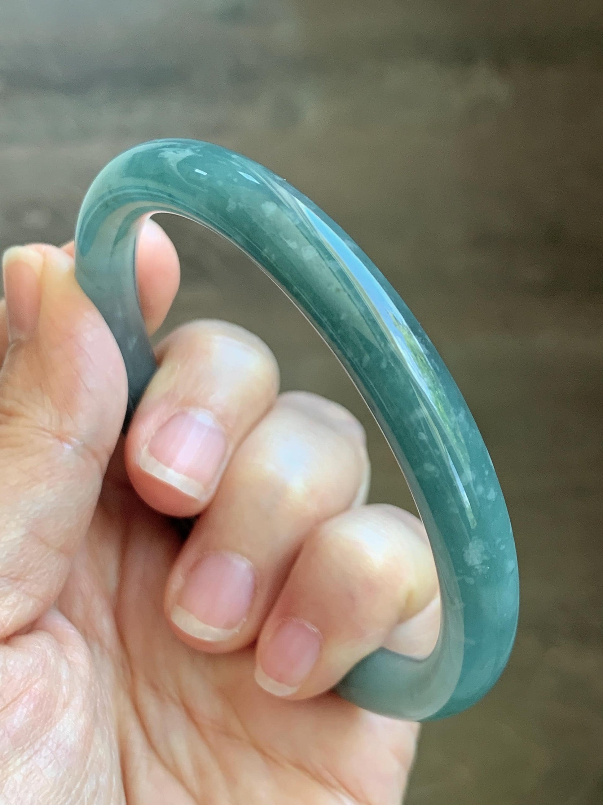 Certified Natural Grade A Guatemalan Icy Translucent Dusty Teal Green Jade Jadeite Bangle Bracelet 59mm 7.29” 34g 天然冰危蓝绿翡翠圆条手镯 200