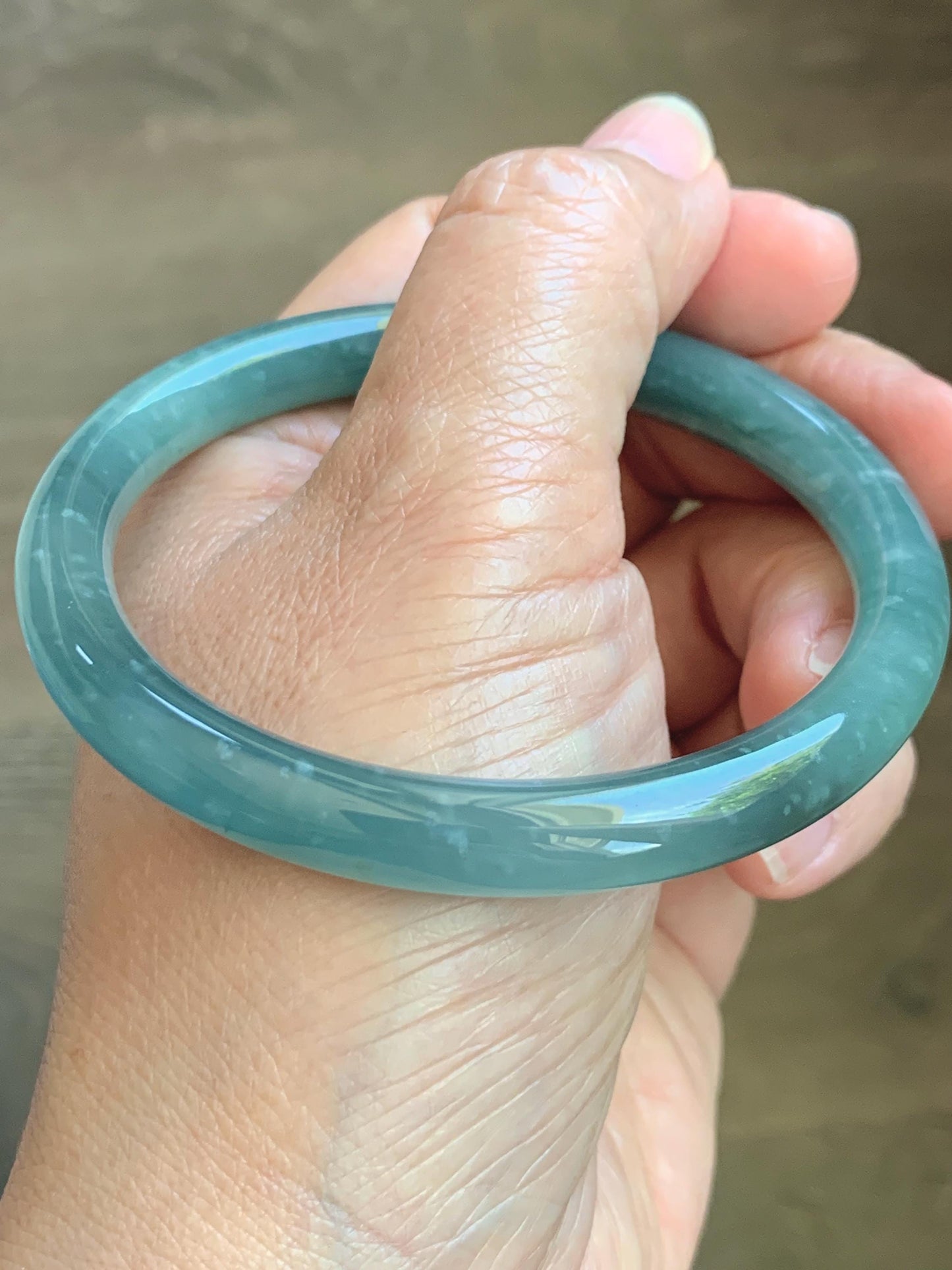 Certified Natural Grade A Guatemalan Icy Translucent Dusty Teal Green Jade Jadeite Bangle Bracelet 59mm 7.29” 34g 天然冰危蓝绿翡翠圆条手镯 200