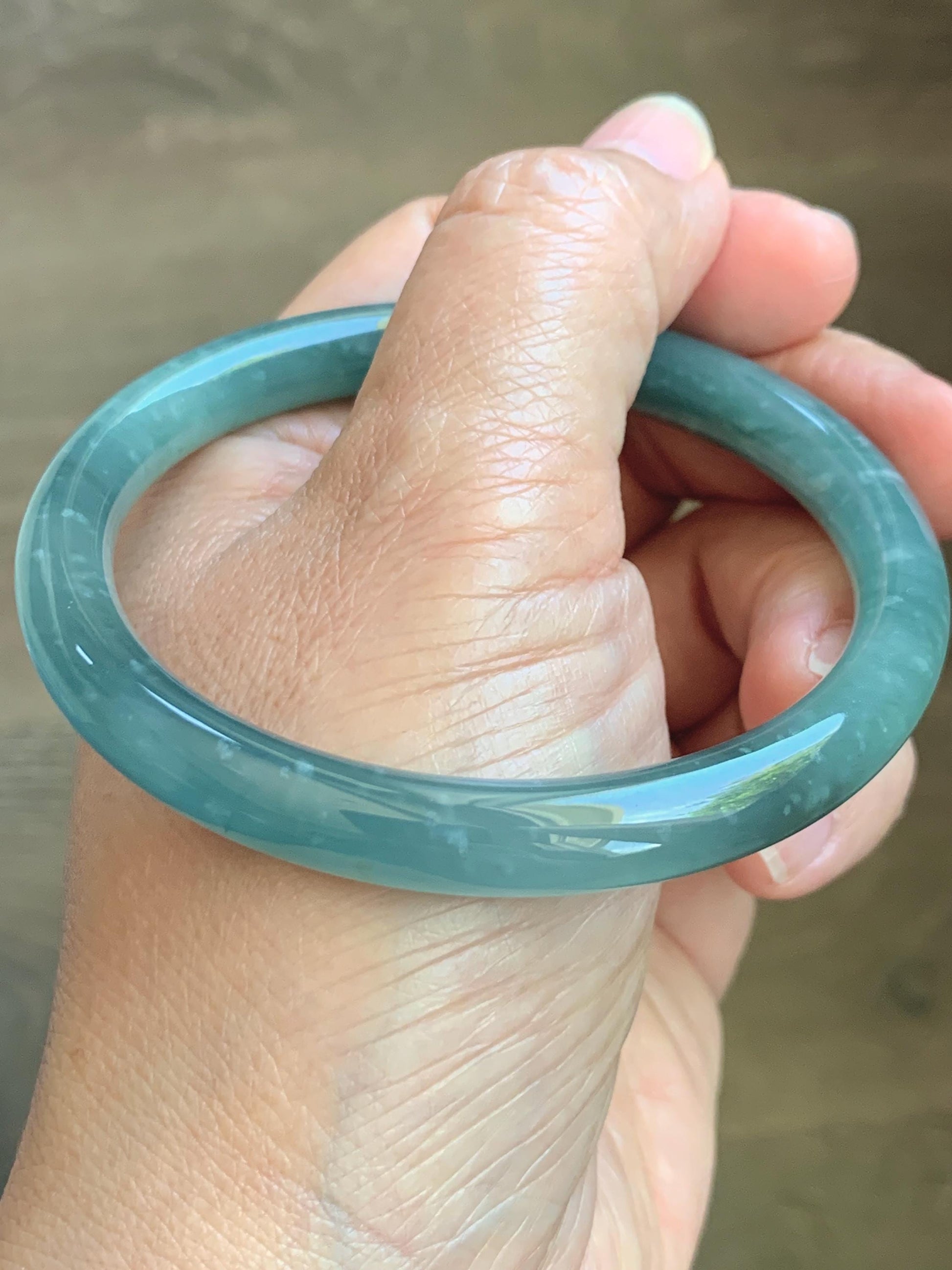 Certified Natural Grade A Guatemalan Icy Translucent Dusty Teal Green Jade Jadeite Bangle Bracelet 59mm 7.29” 34g 天然冰危蓝绿翡翠圆条手镯 200