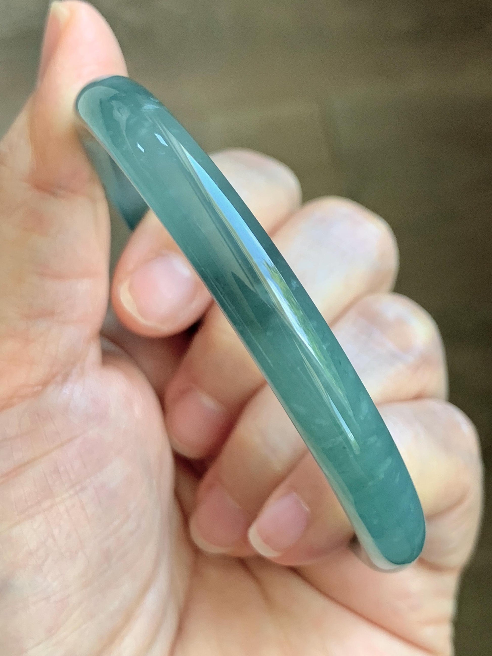 Certified Natural Grade A Guatemalan Icy Translucent Dusty Teal Green Jade Jadeite Bangle Bracelet 59mm 7.29” 34g 天然冰危蓝绿翡翠圆条手镯 200