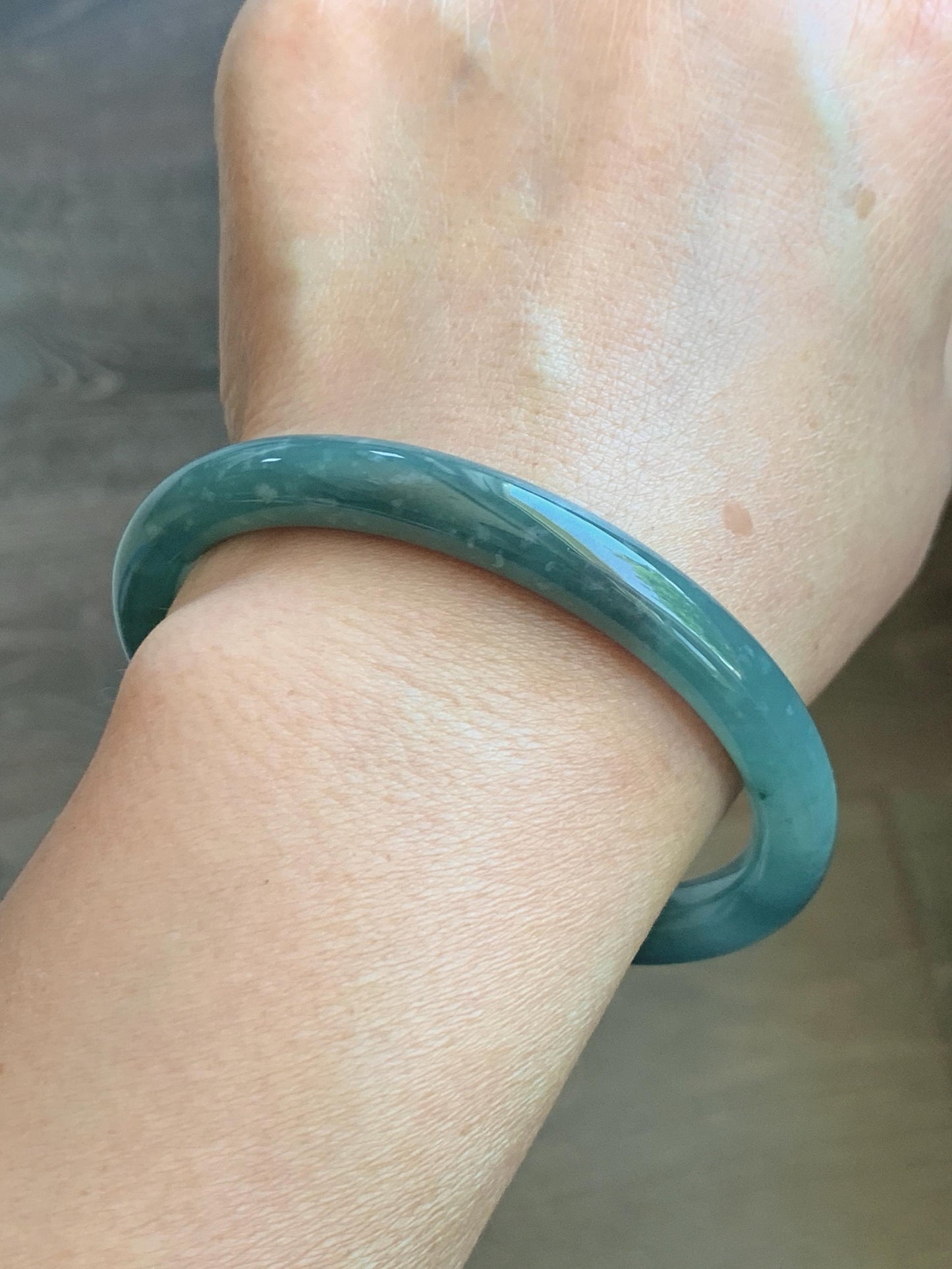 Certified Natural Grade A Guatemalan Icy Translucent Dusty Teal Green Jade Jadeite Bangle Bracelet 59mm 7.29” 34g 天然冰危蓝绿翡翠圆条手镯 200