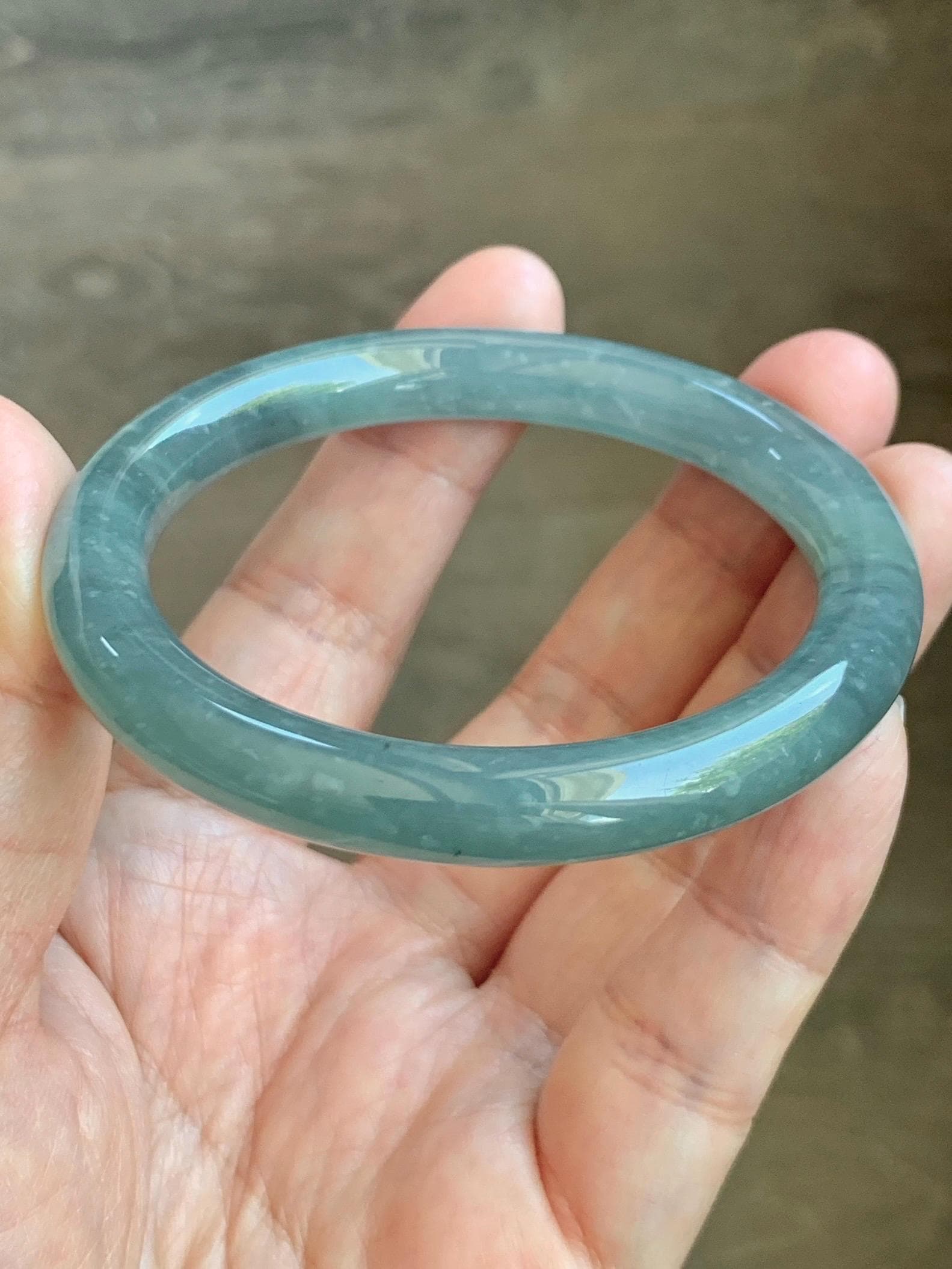 Certified Natural Grade A Guatemalan Icy Translucent Dusty Teal Blue Jade Jadeite Bangle Bracelet 53.8mm 6.65” 36g 天然冰危蓝绿翡翠圆条手镯 198