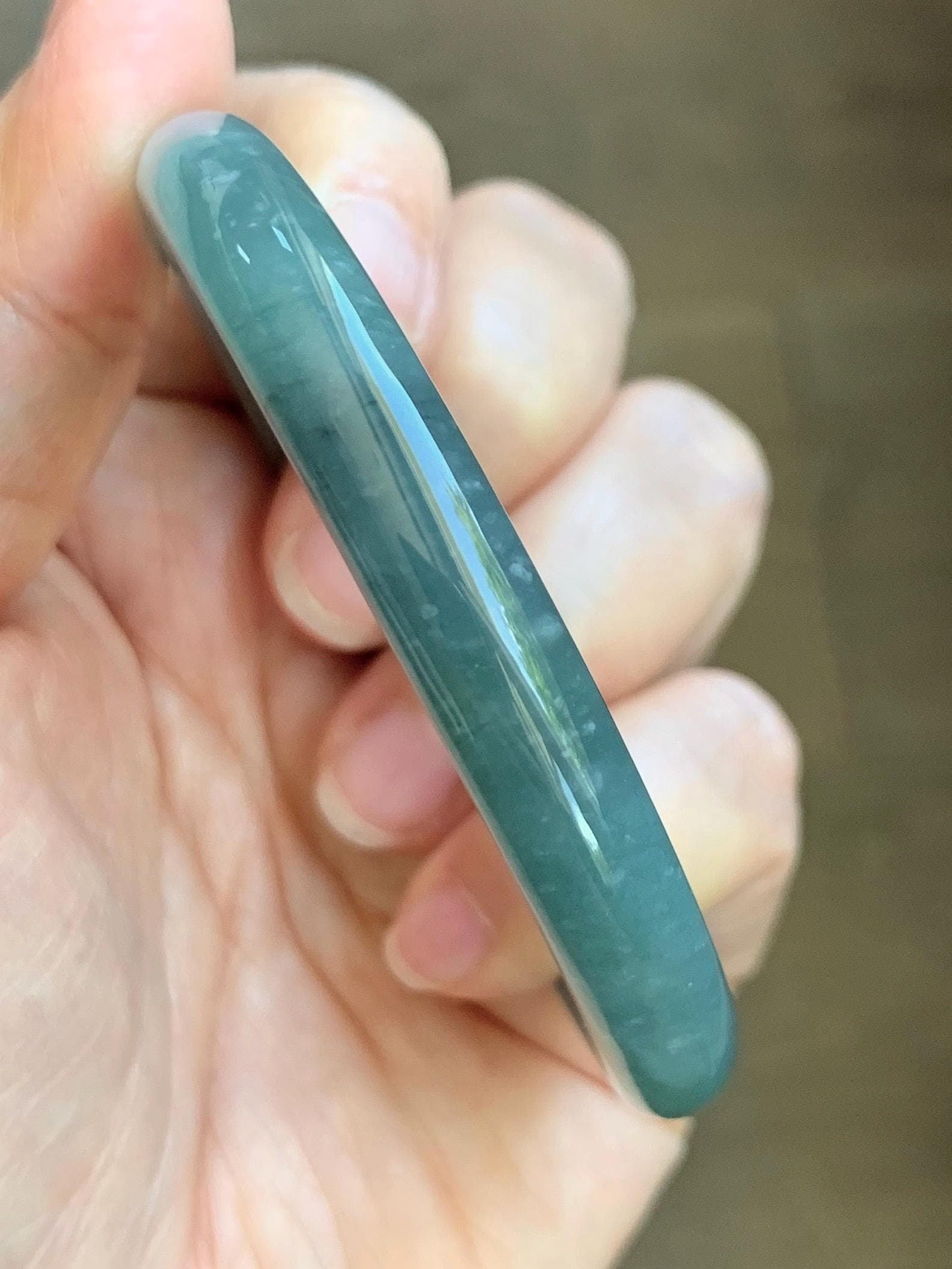 Certified Natural Grade A Guatemalan Icy Translucent Dusty Teal Blue Jade Jadeite Bangle Bracelet 53.8mm 6.65” 36g 天然冰危蓝绿翡翠圆条手镯 198